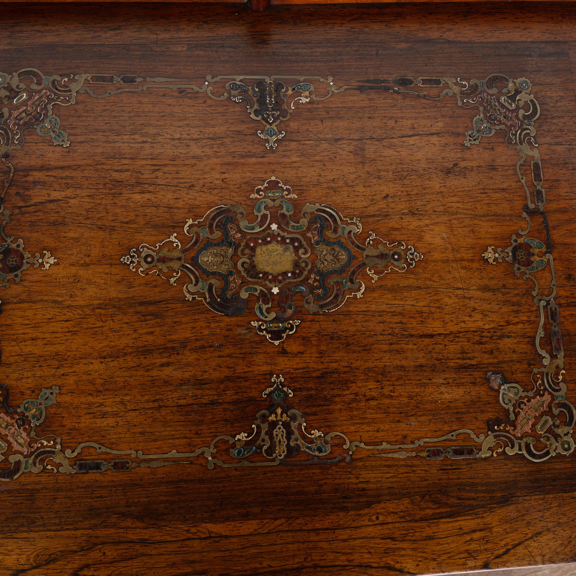 Brass 19th Century Inlaid Mahogany Ladies Writing Desk, Denmark For Sale