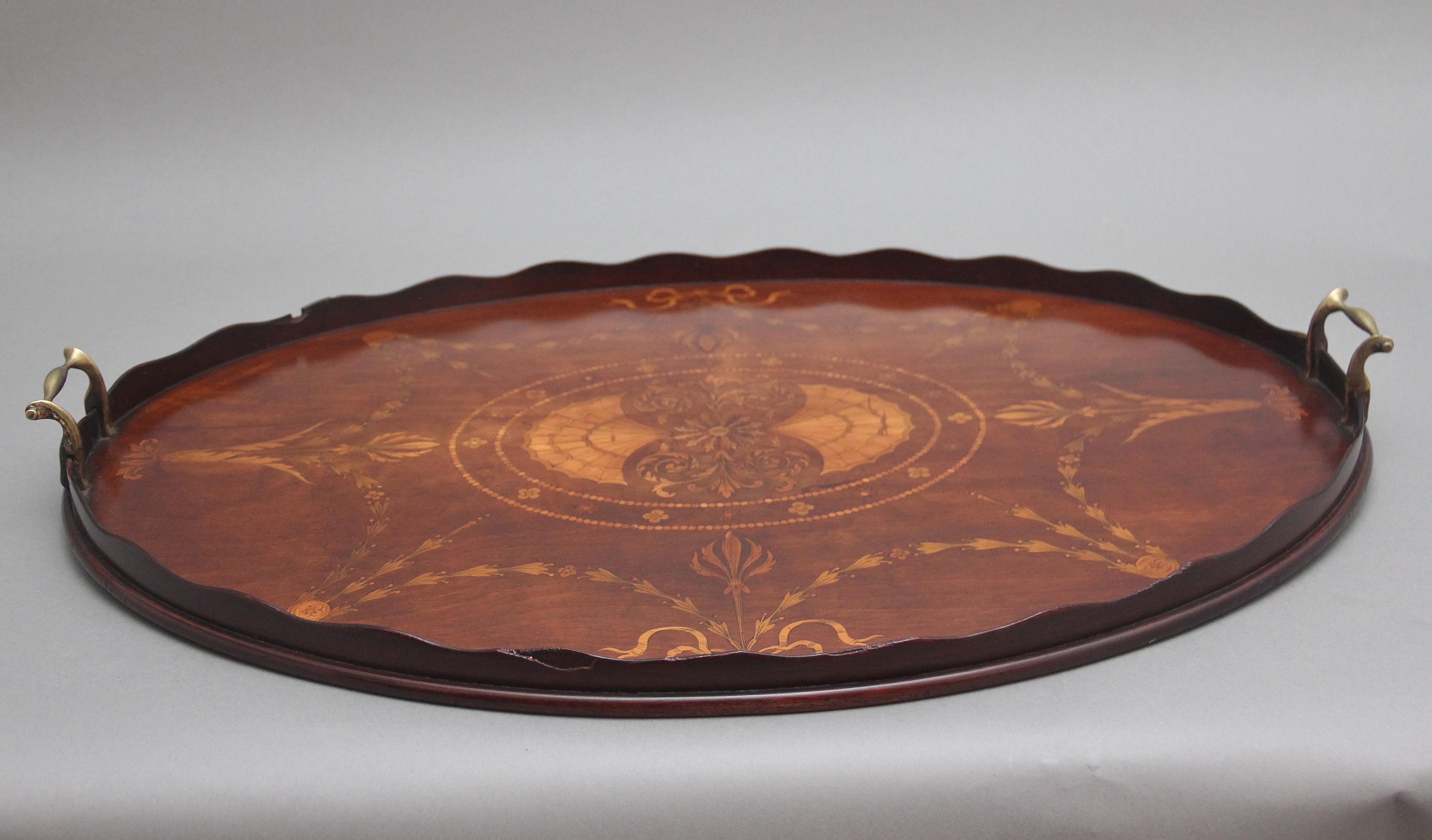 Edwardian 19th Century inlaid mahogany tray For Sale