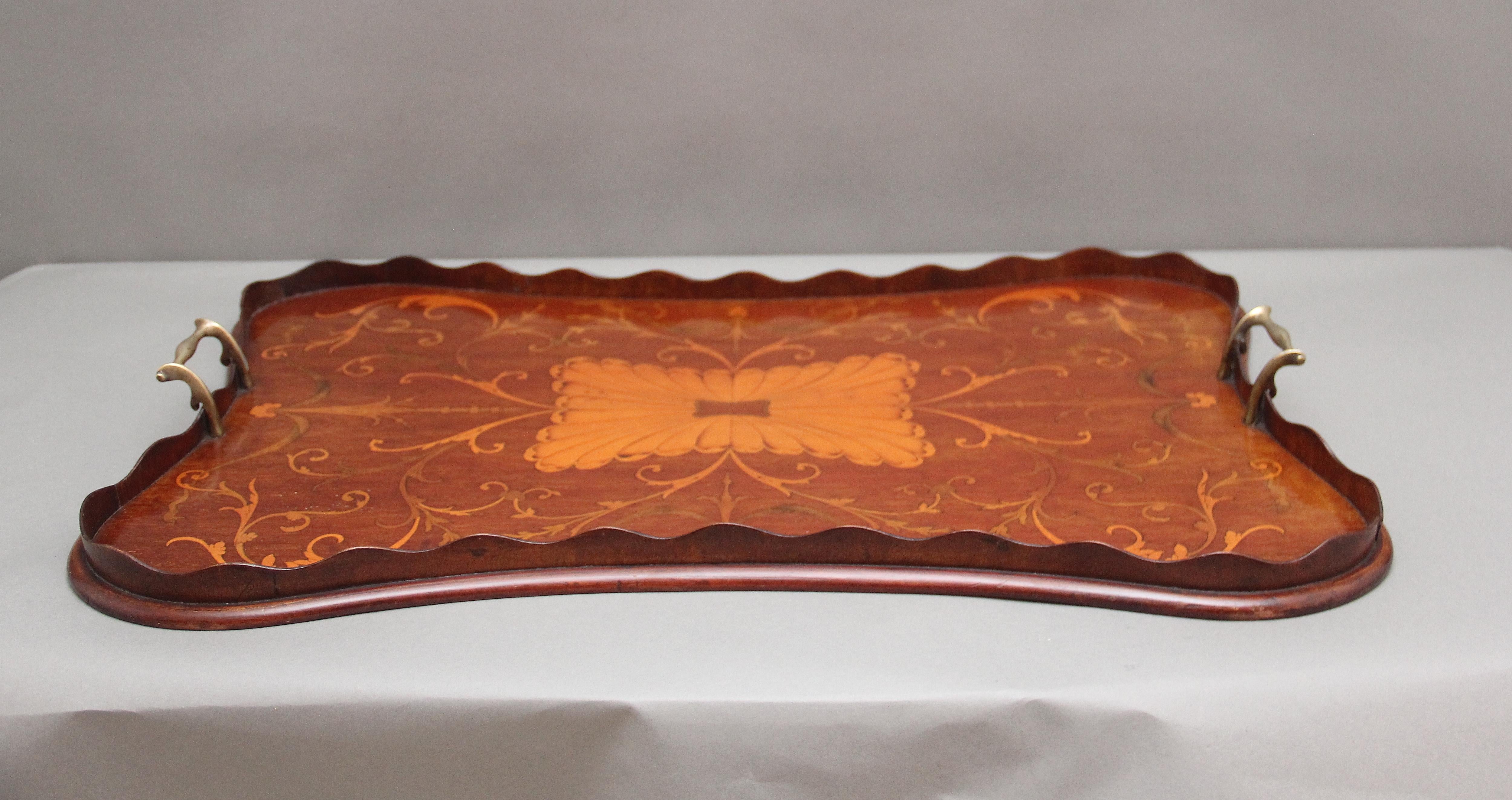 Victorian 19th Century inlaid mahogany tray For Sale