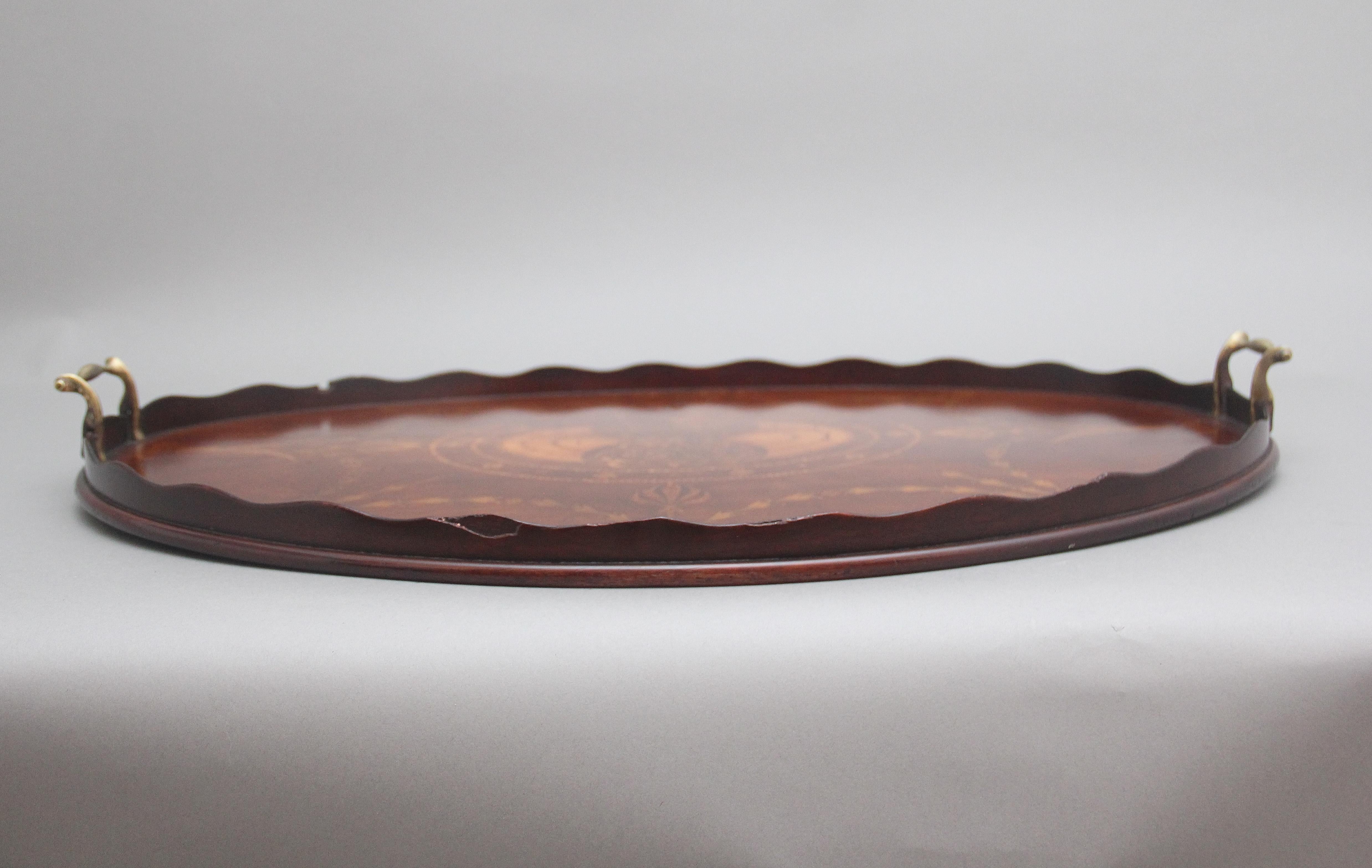 British 19th Century inlaid mahogany tray For Sale