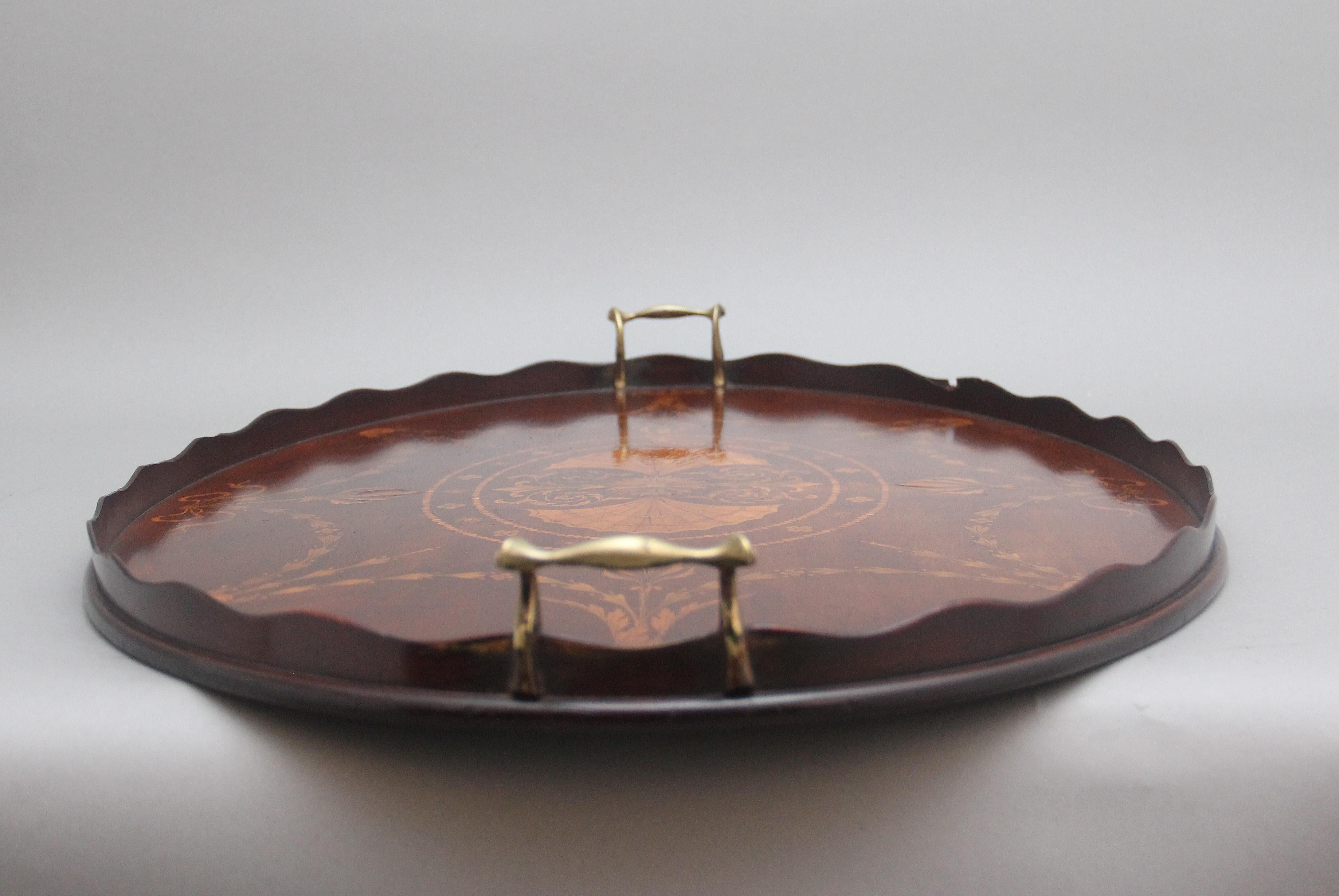 Mahogany 19th Century inlaid mahogany tray For Sale