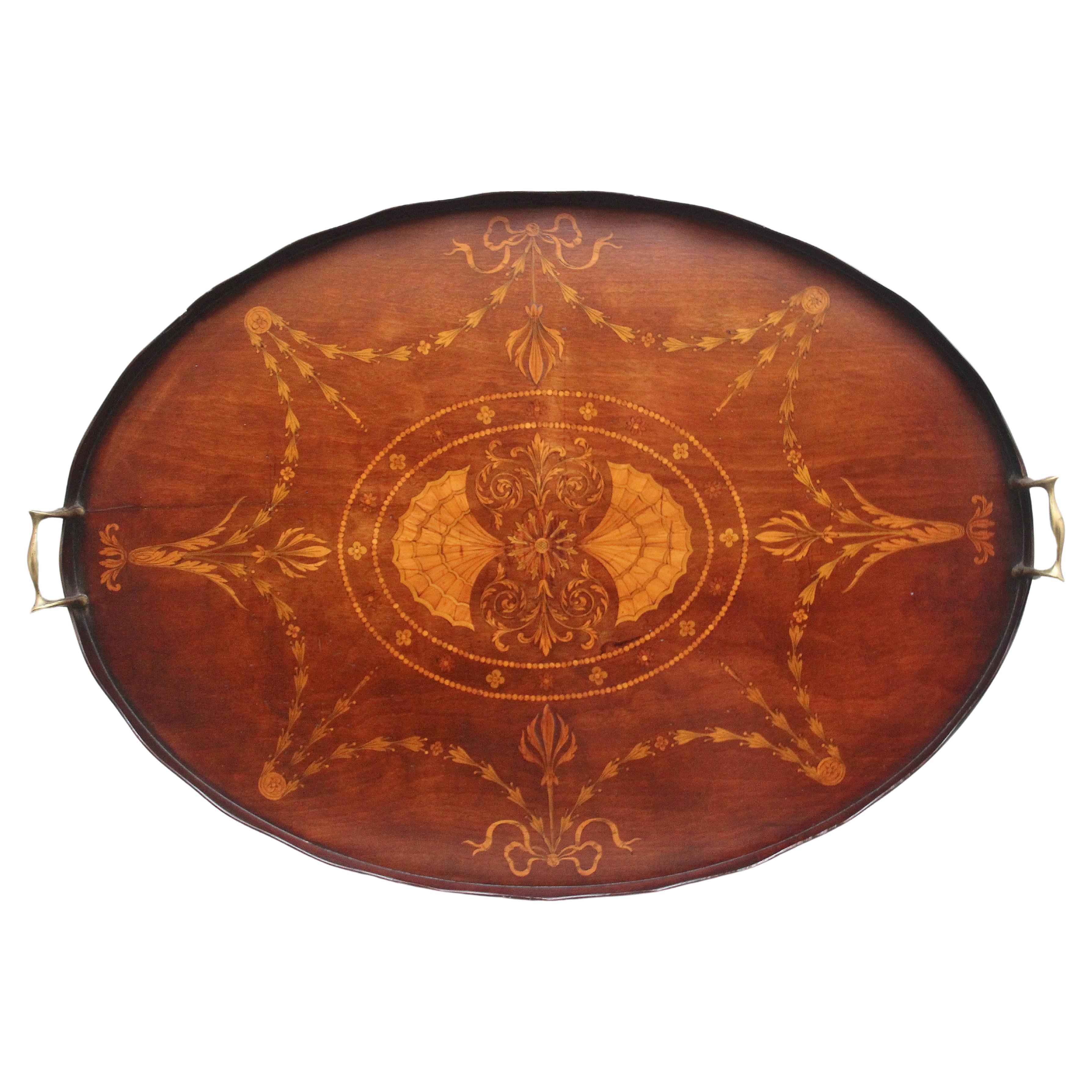 19th Century inlaid mahogany tray For Sale
