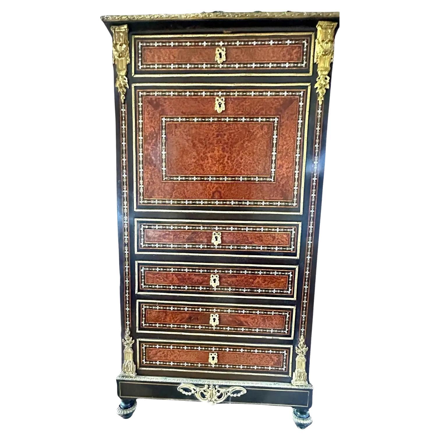 19th Century Inlaid Napoleon III Secretary Desk