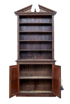 19th Century Inlaid Oak Architectural Cabinet Bookcase