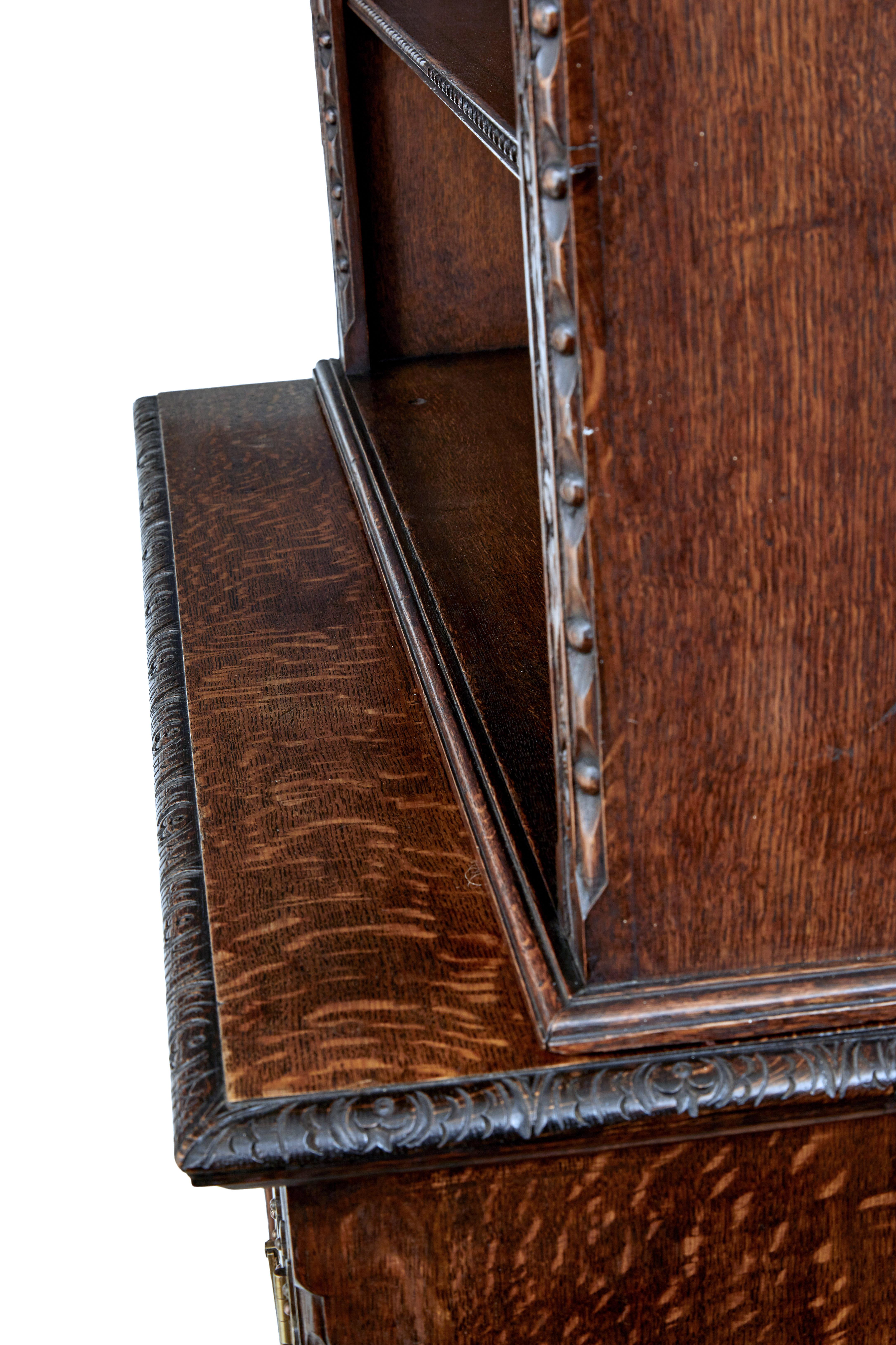 19th Century Inlaid Oak Architectural Cabinet Bookcase In Good Condition In Debenham, Suffolk