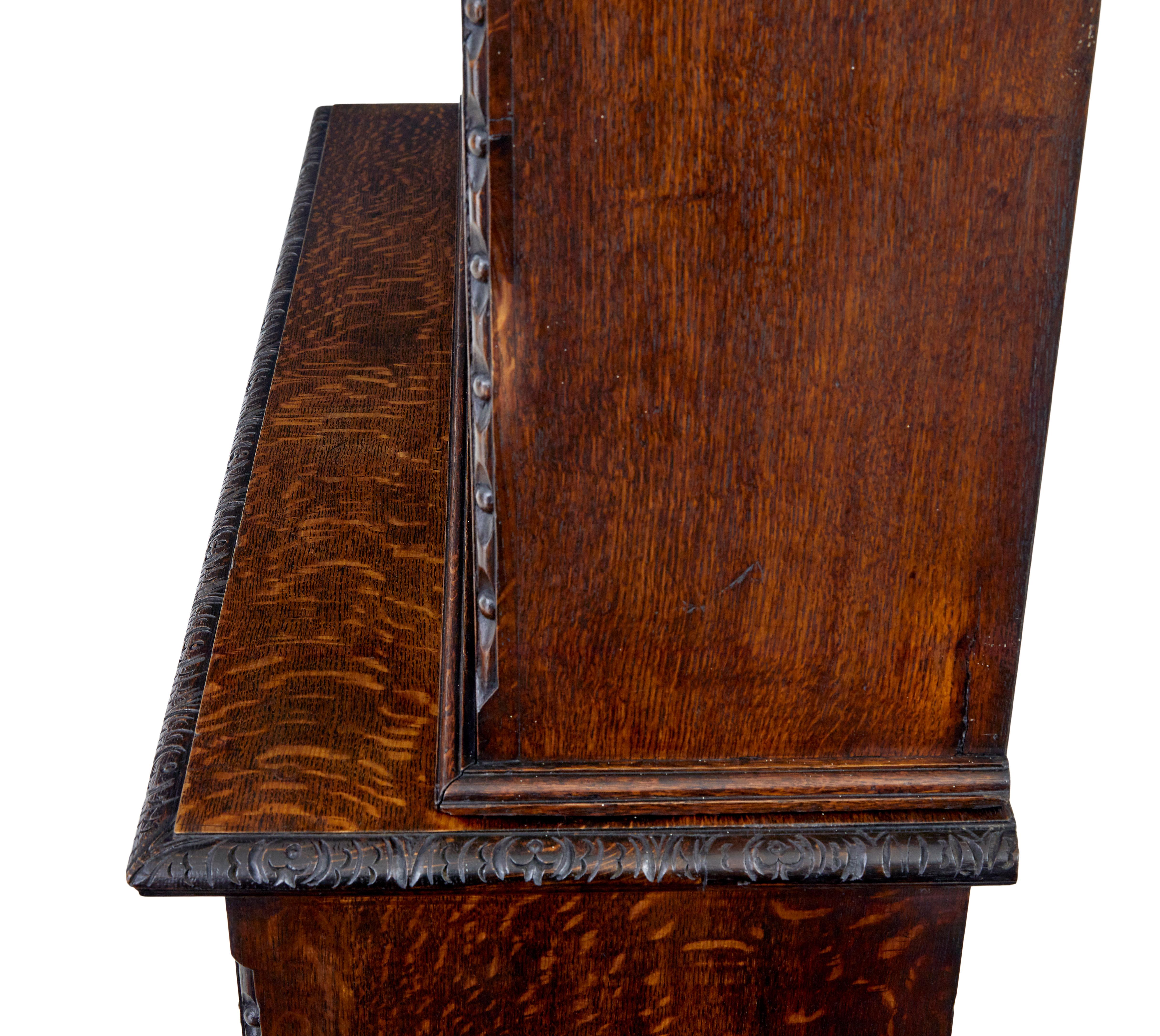 Oak 19th Century inlaid oak architectural cabinet bookcase For Sale