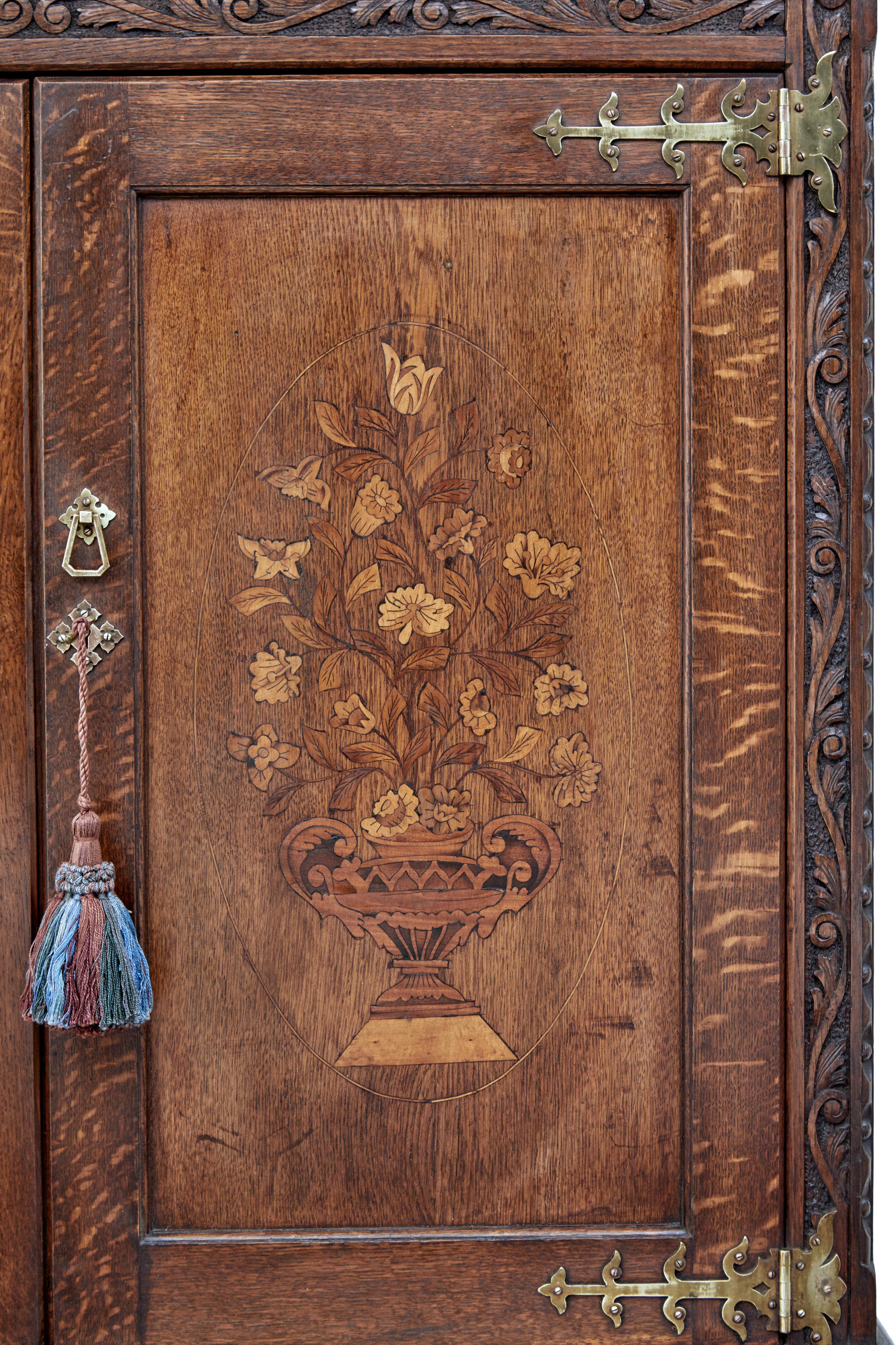 19th Century Inlaid Oak Architectural Cabinet Bookcase 2