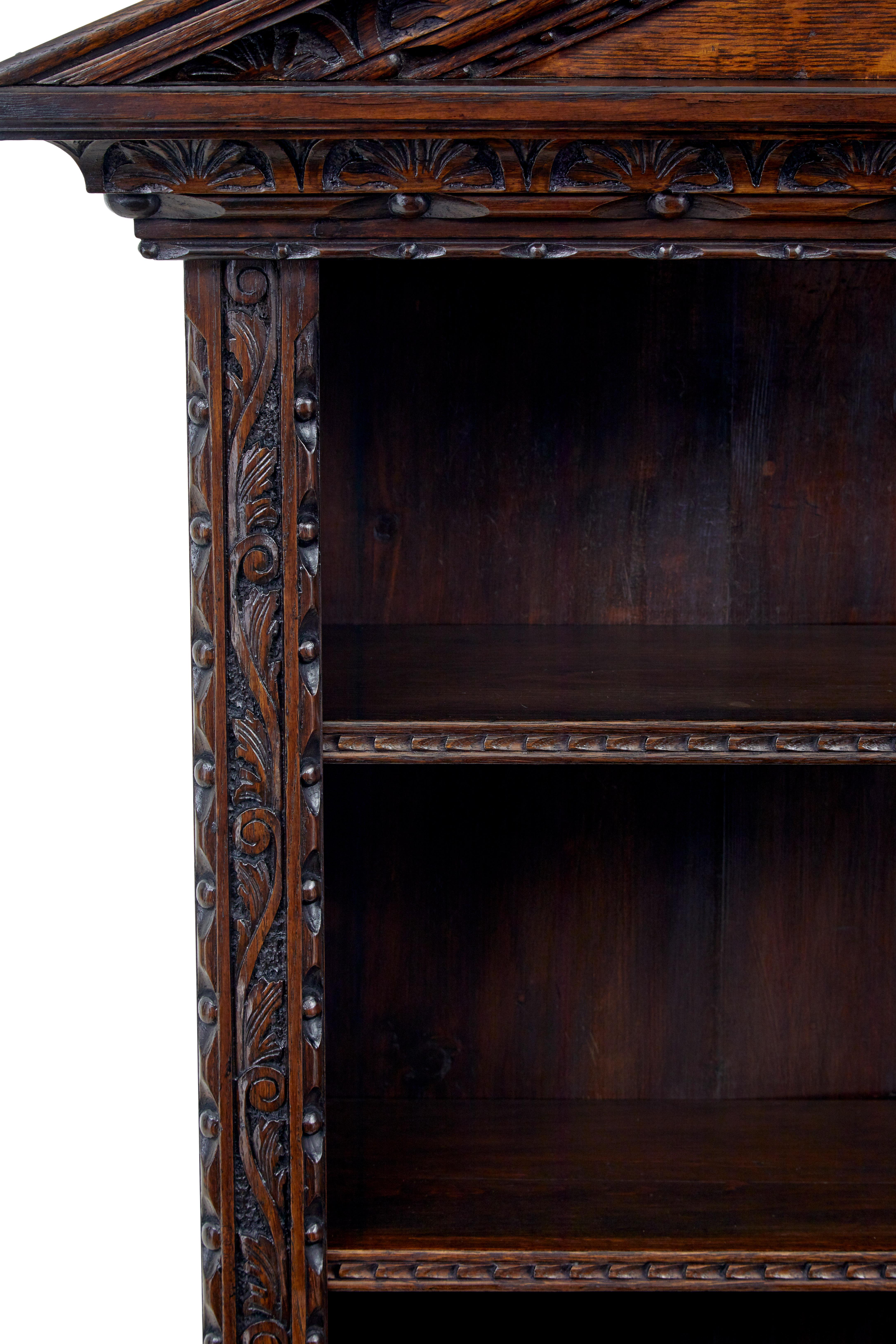 19th Century inlaid oak architectural cabinet bookcase For Sale 2