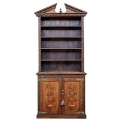 19th Century inlaid oak architectural cabinet bookcase