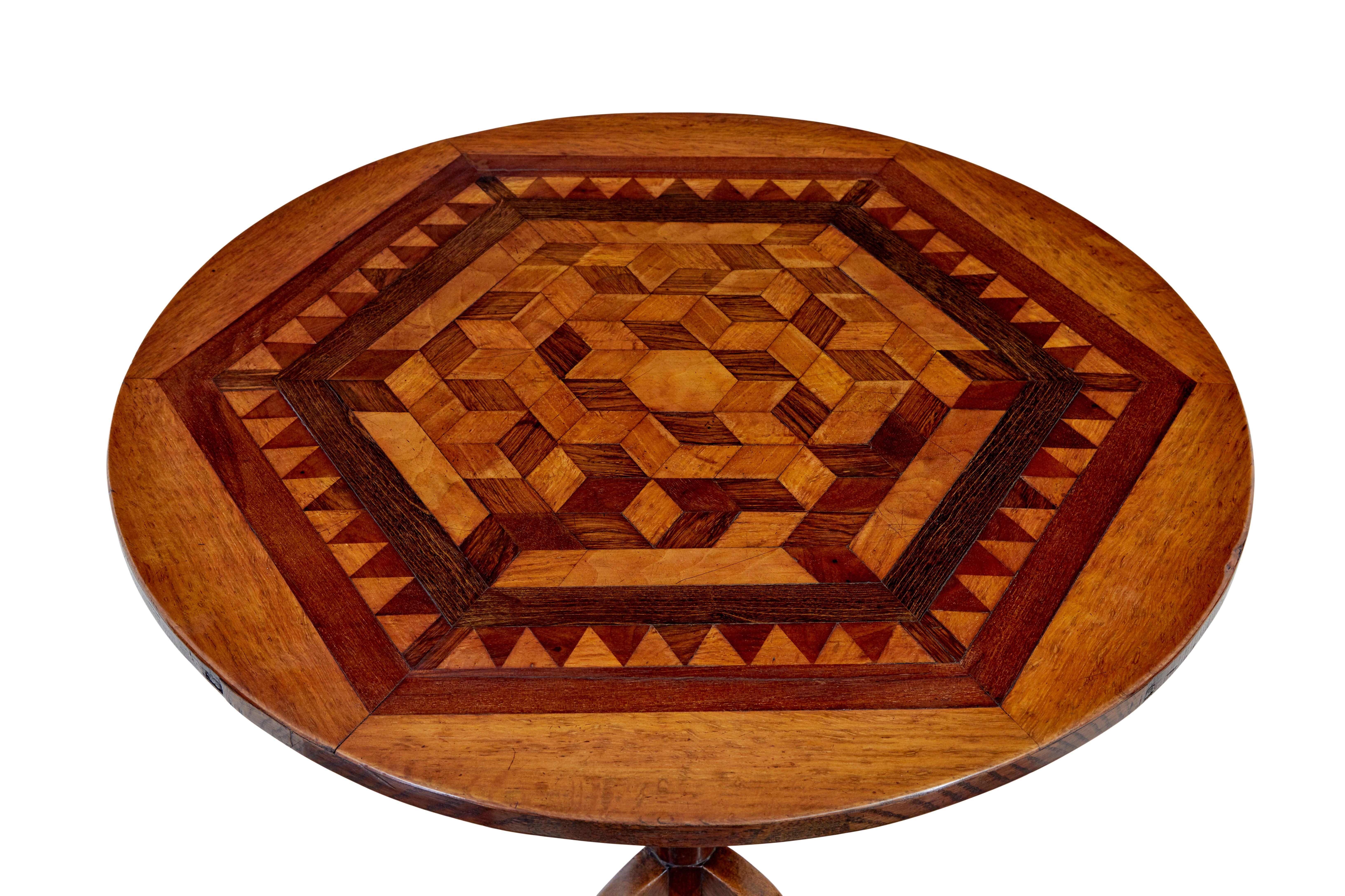 English 19th century inlaid oak round occasional table For Sale