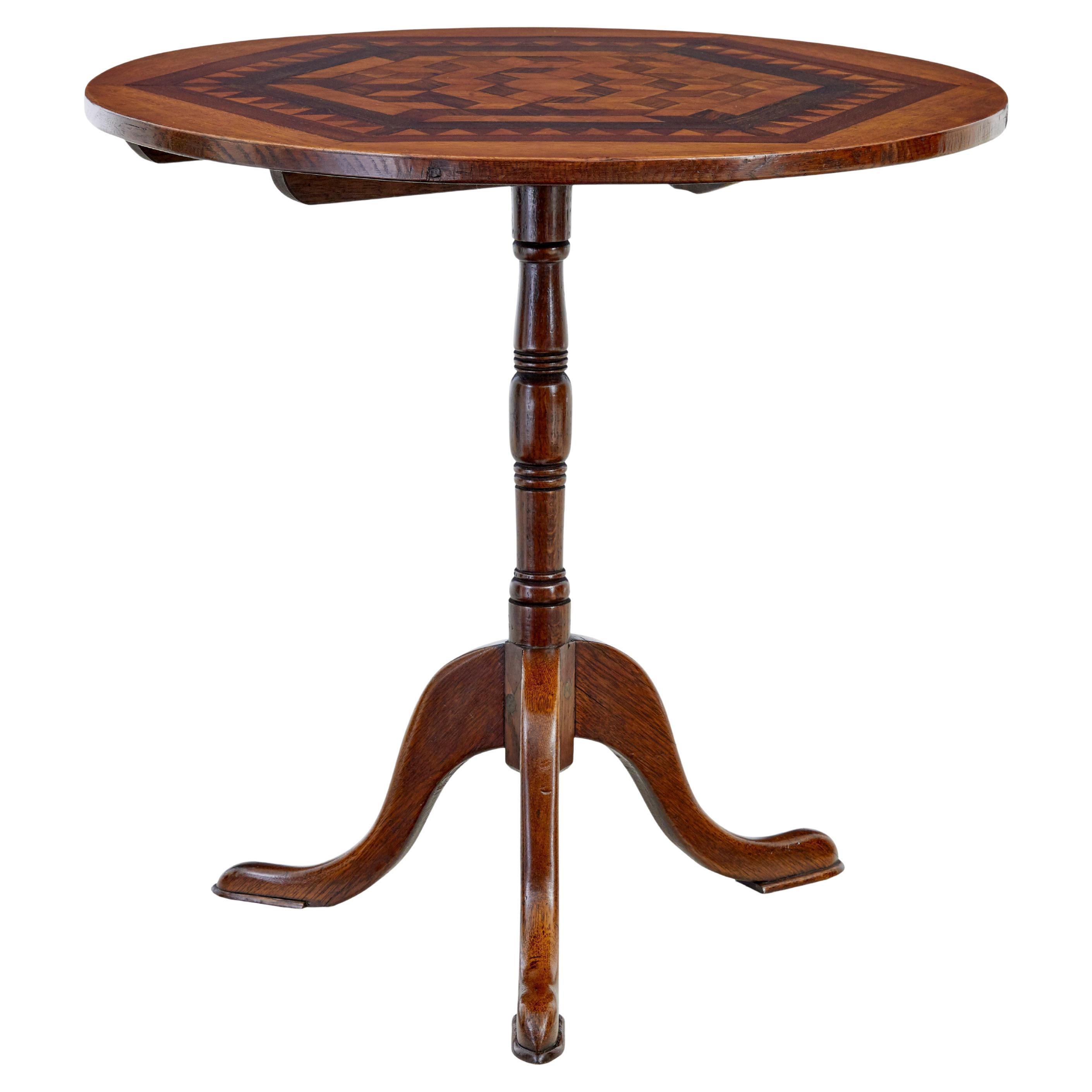 19th century inlaid oak round occasional table For Sale