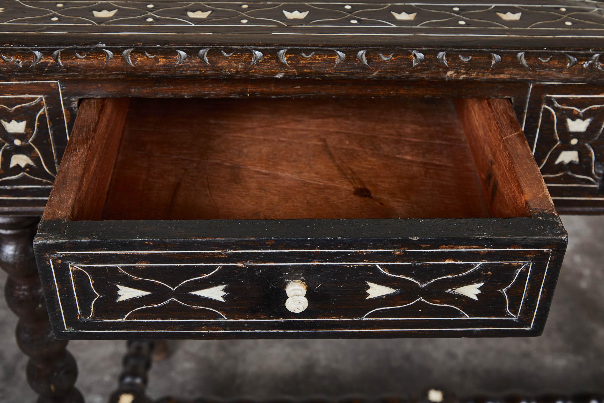 19th Century Inlaid Peruvian Table with Drawers 1