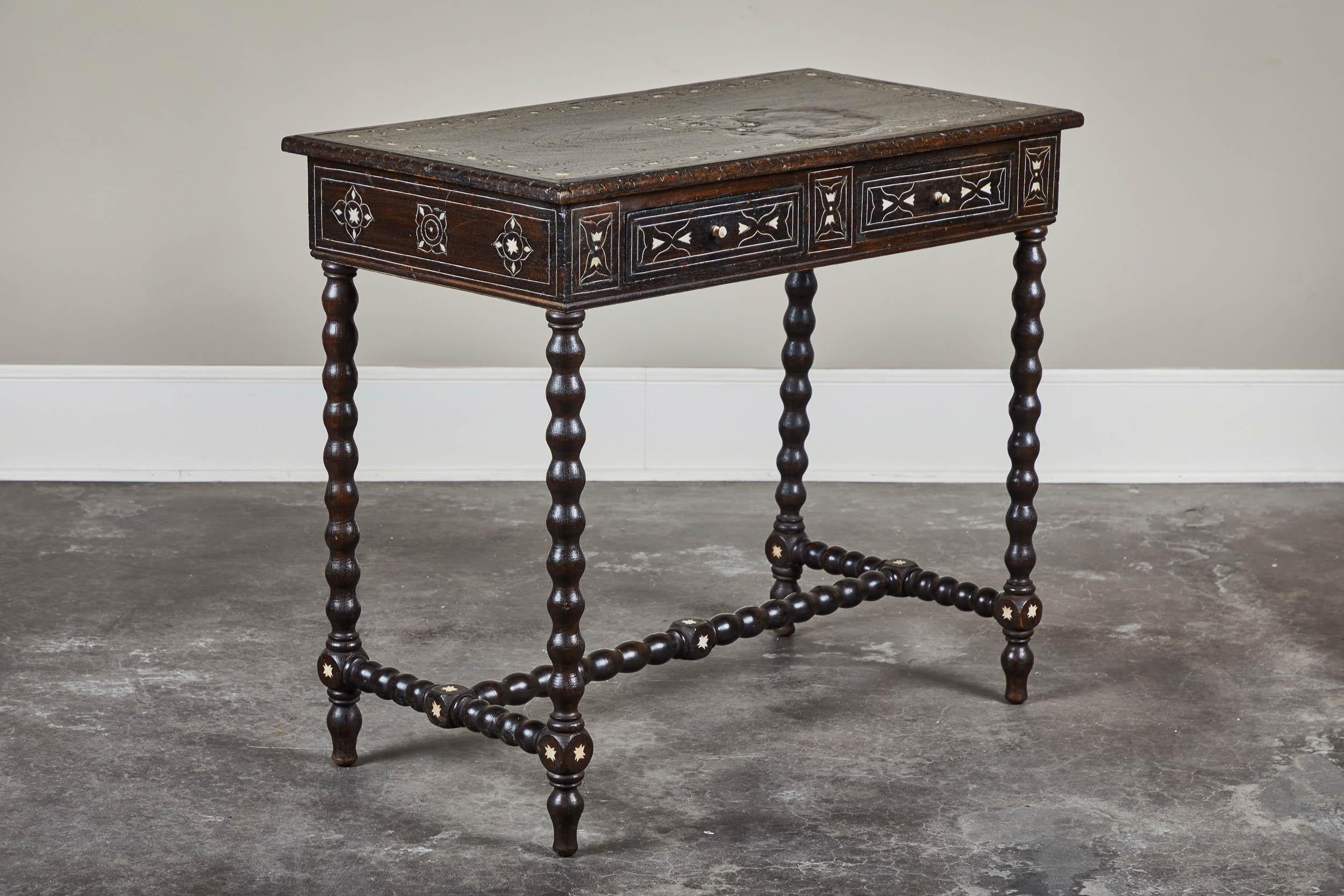 19th Century Inlaid Peruvian Table with Drawers 4