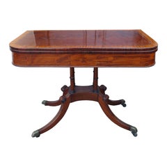 19th Century Inlaid Regency Card Table with Bird Cage Pedestal