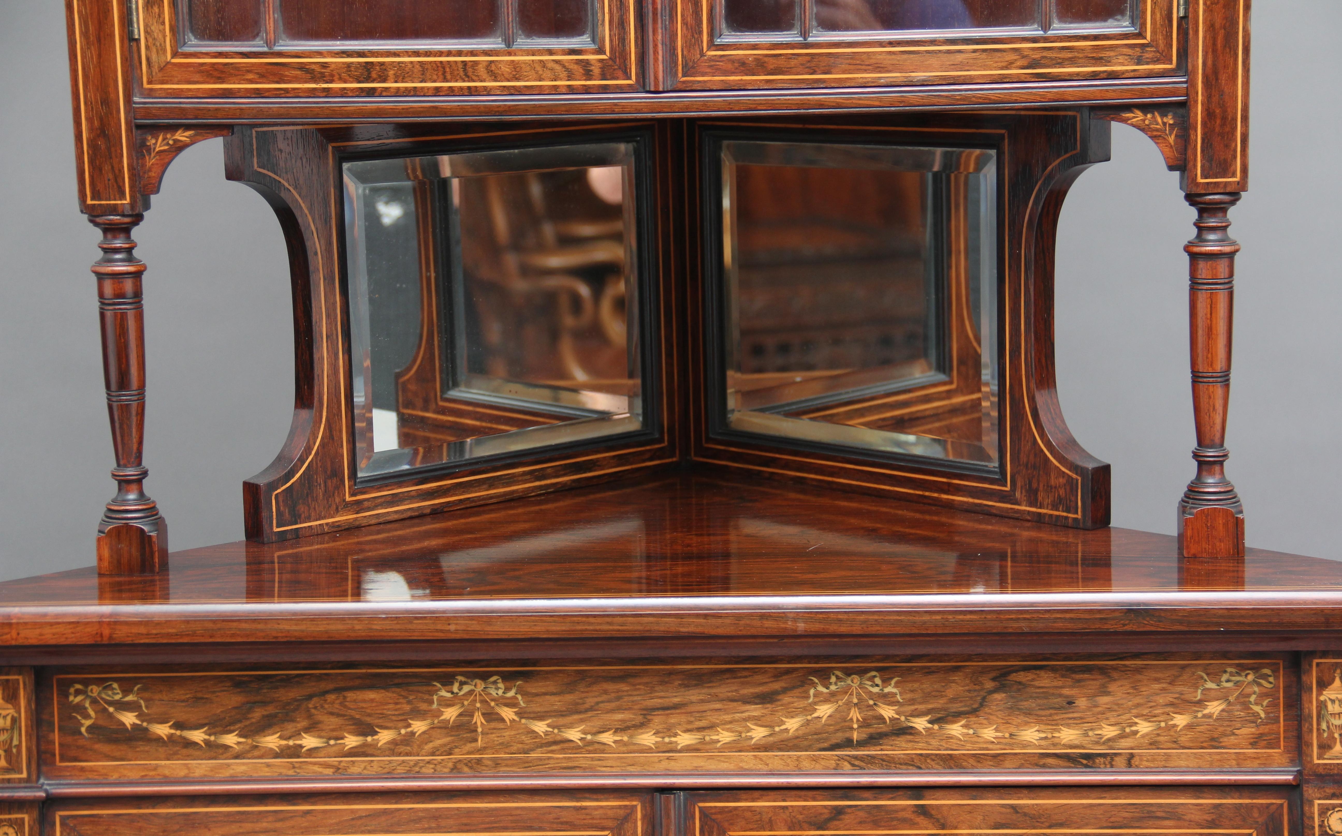 19th Century Inlaid Rosewood Corner Cabinet 1