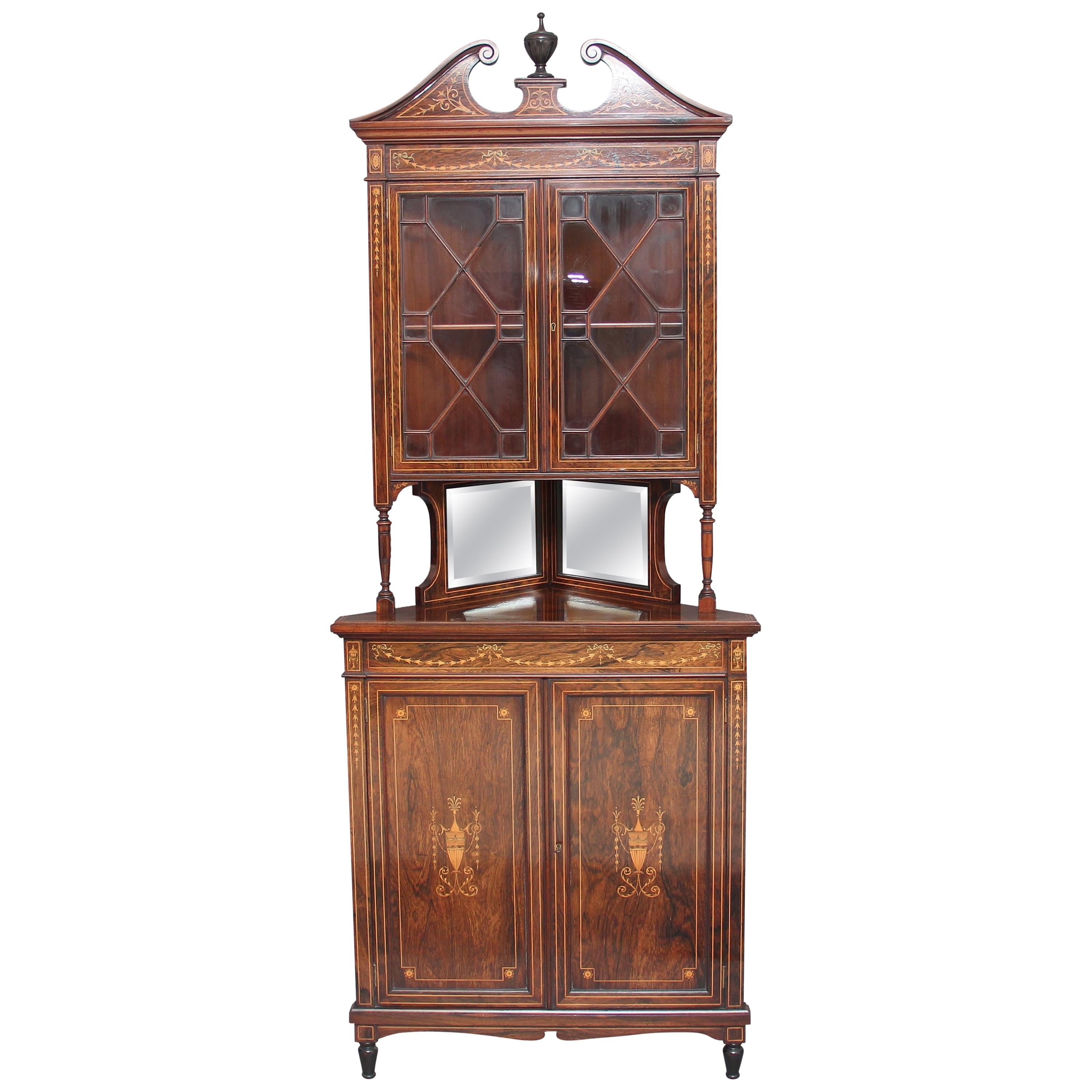 19th Century Inlaid Rosewood Corner Cabinet