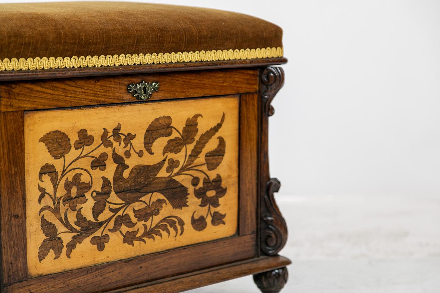 English 19th Century Inlaid Rosewood Lift Top Stool For Sale