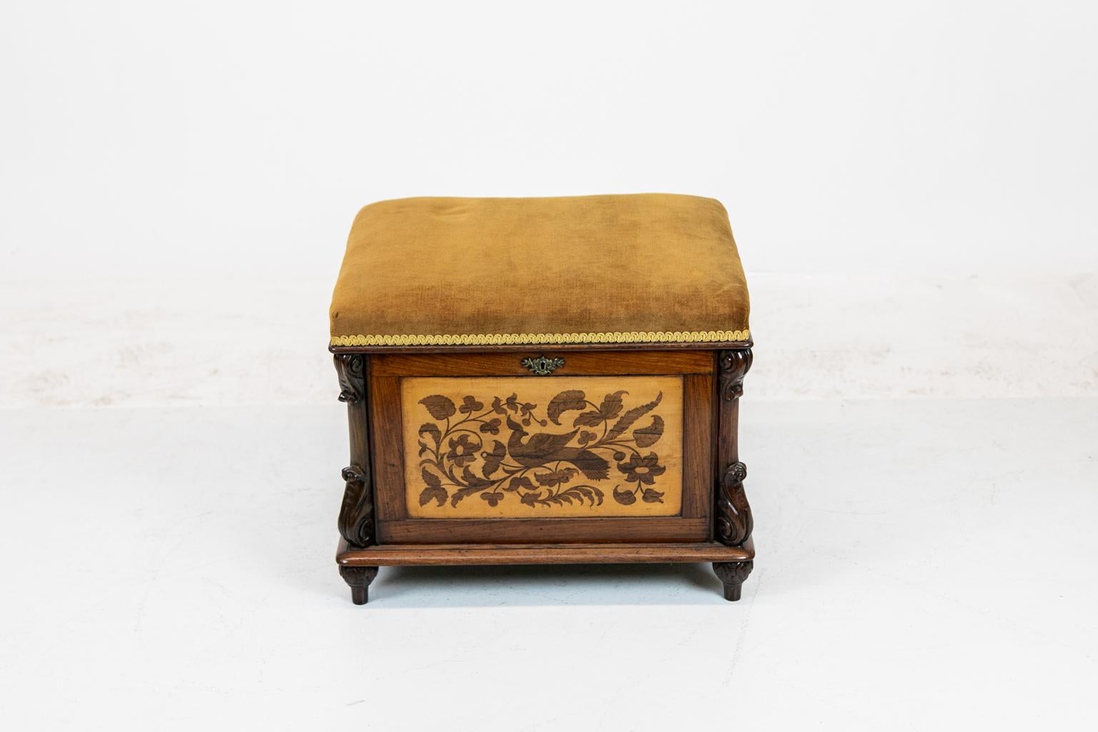 19th Century Inlaid Rosewood Lift Top Stool For Sale 1