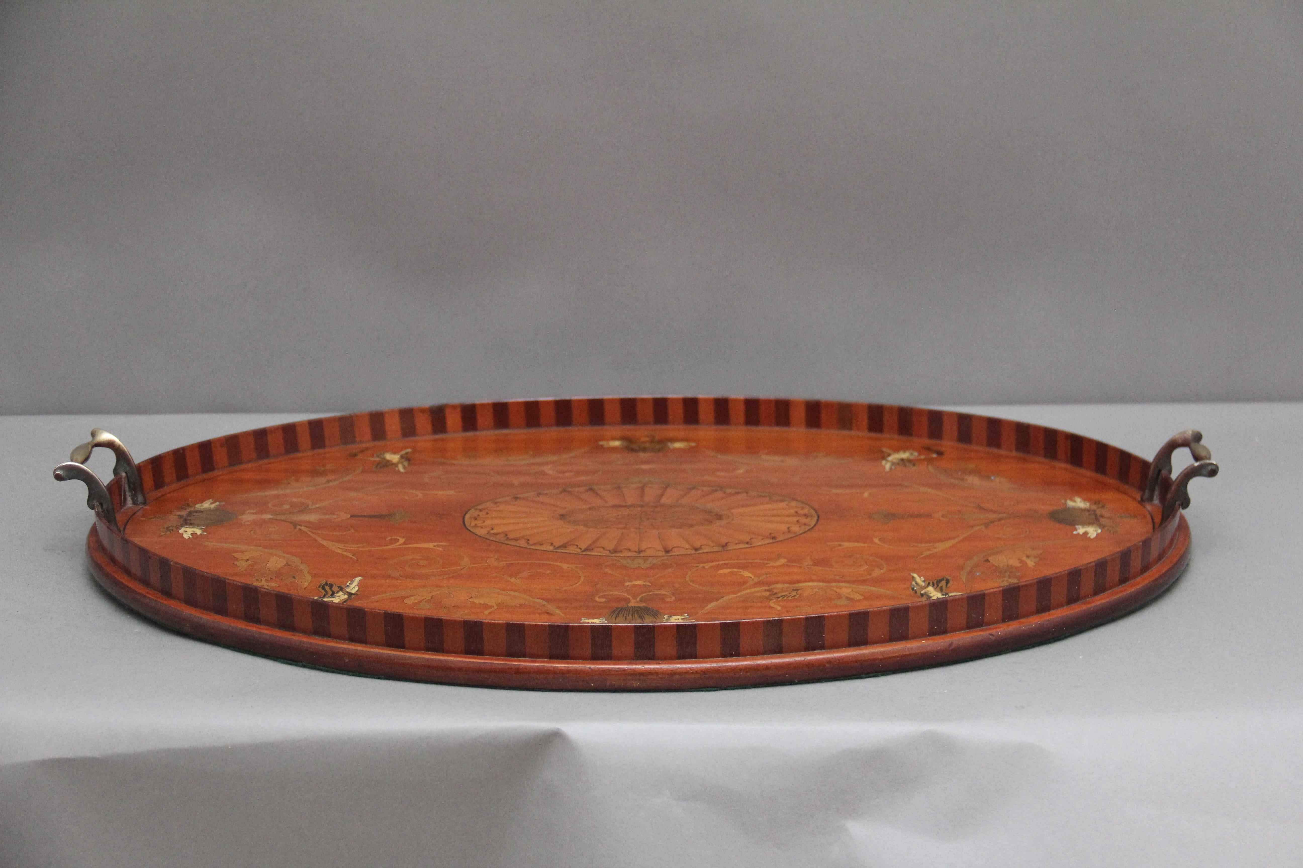19th Century inlaid satinwood tray For Sale 4