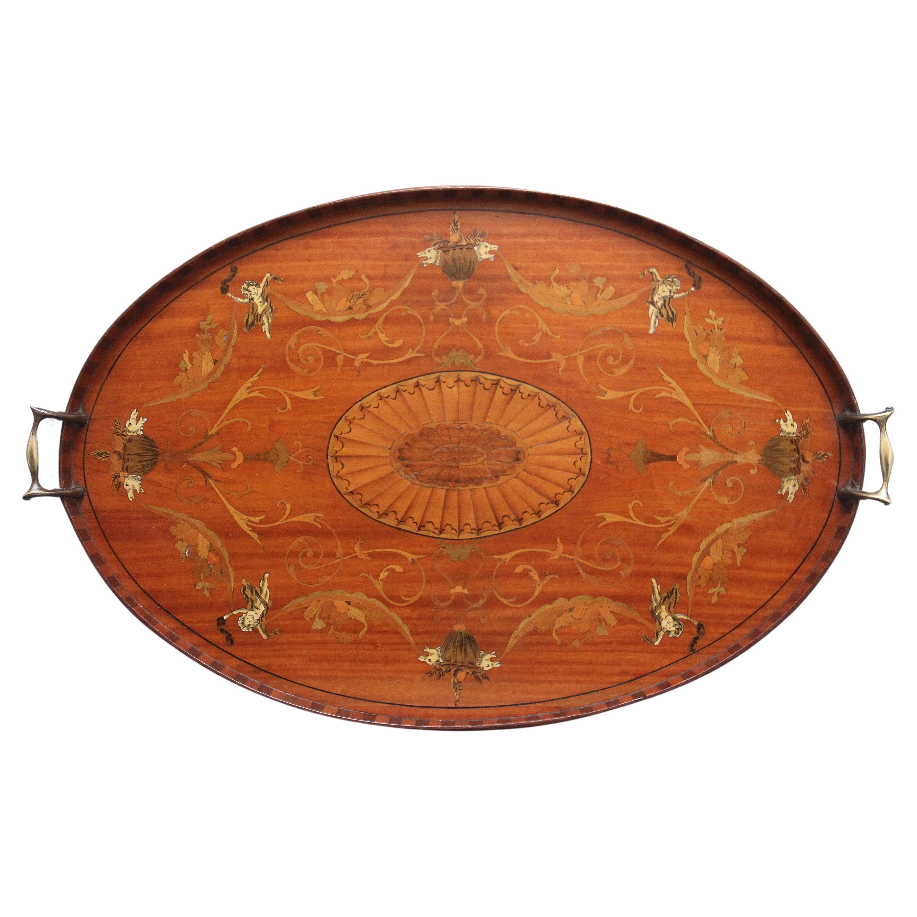 19th Century inlaid satinwood tray For Sale
