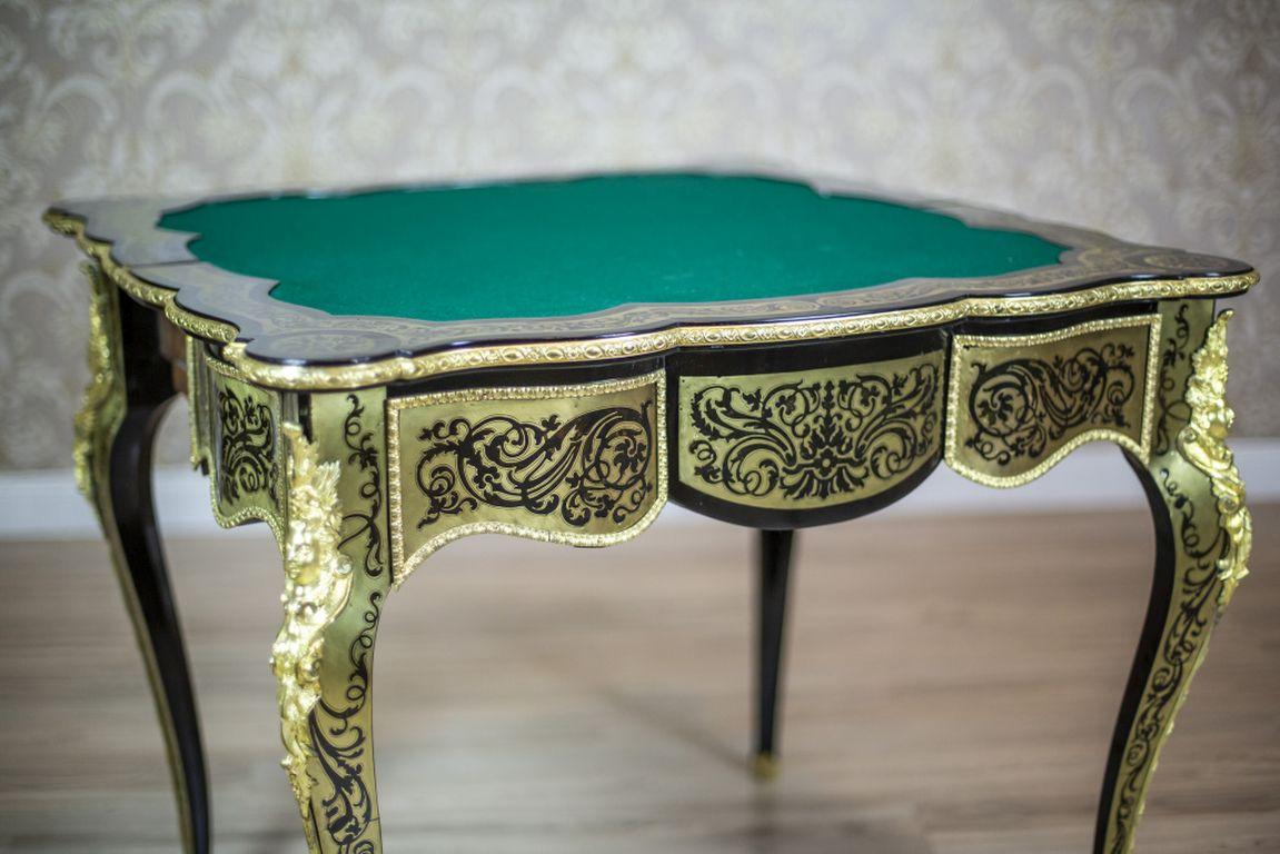 Brass 19th Century Inlaid Table in the Boulle Type For Sale