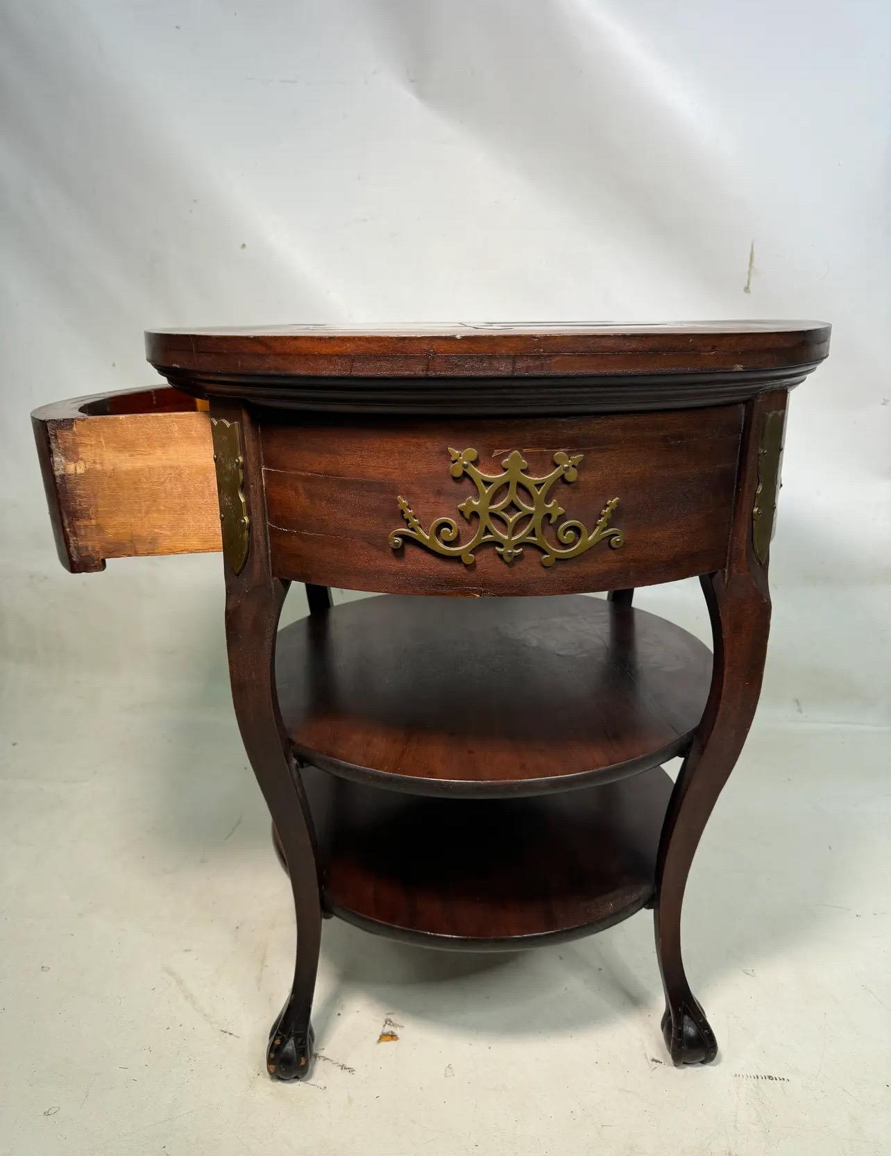 Unknown 19th Century Inlaid Tile Brass Adorned Tiered Round Eagle Footed Stand For Sale