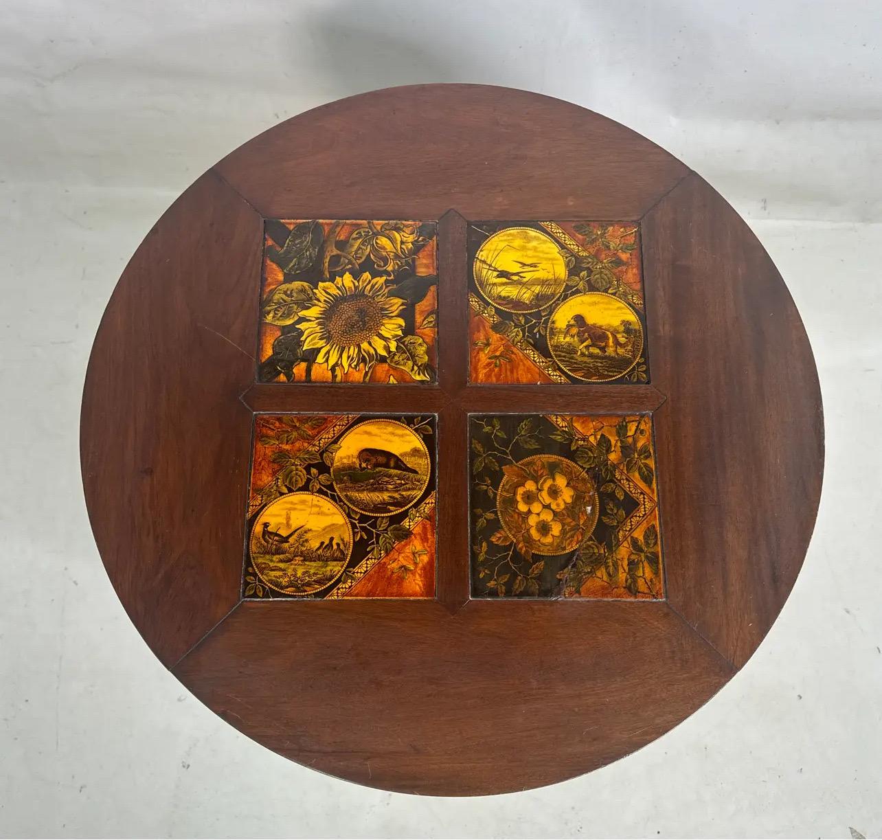 19th Century Inlaid Tile Brass Adorned Tiered Round Eagle Footed Stand For Sale 2