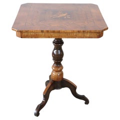 19th Century Inlaid Walnut Used Tripod Table or Pedestal Table