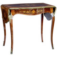 Antique 19th Century Inlaid Walnut Drop-Leaf Side Table