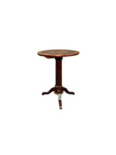 19th-Century Inlaid Walnut Folding Table with Double Star Marquetry