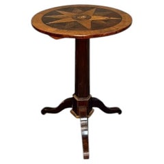 19th-Century Inlaid Walnut Folding Table with Double Star Marquetry