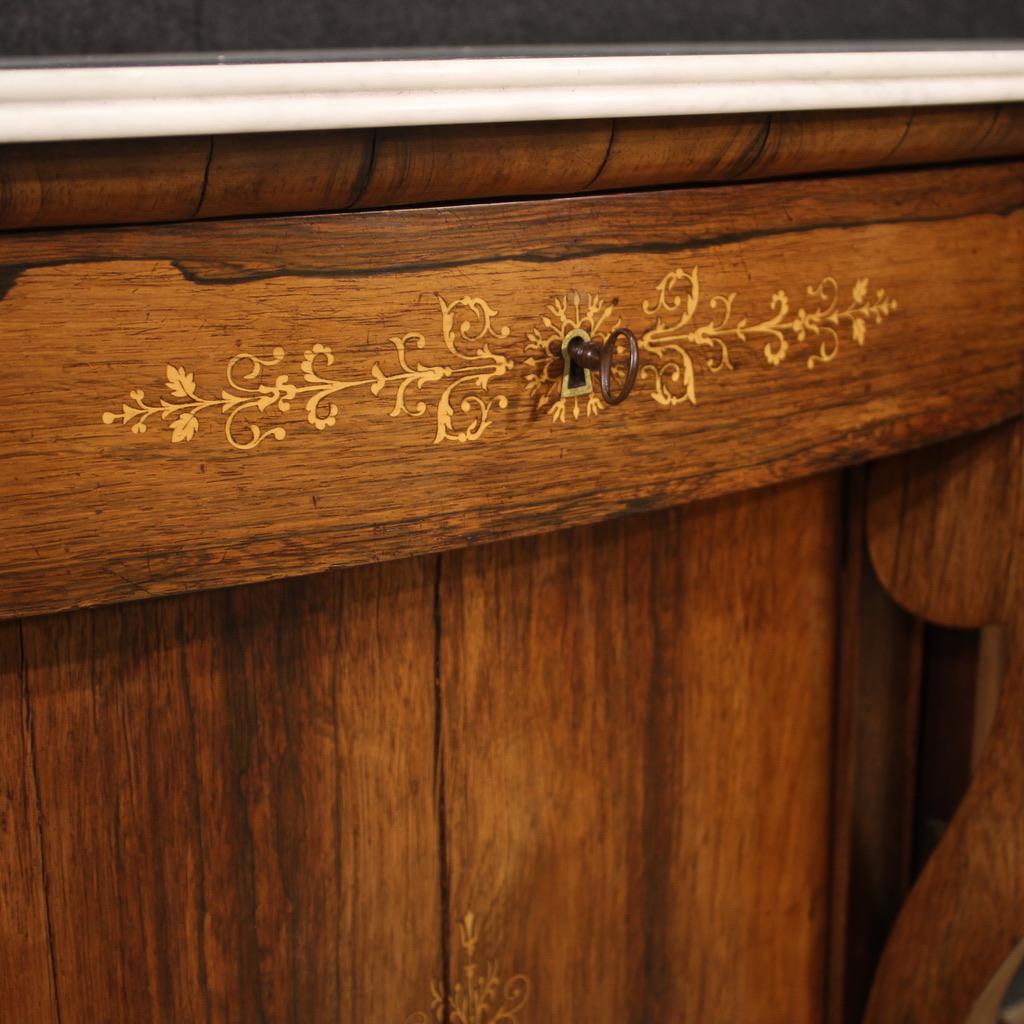 19th Century Inlaid Walnut Rosewood Maple French Half Moon Sideboard, 1830s For Sale 4