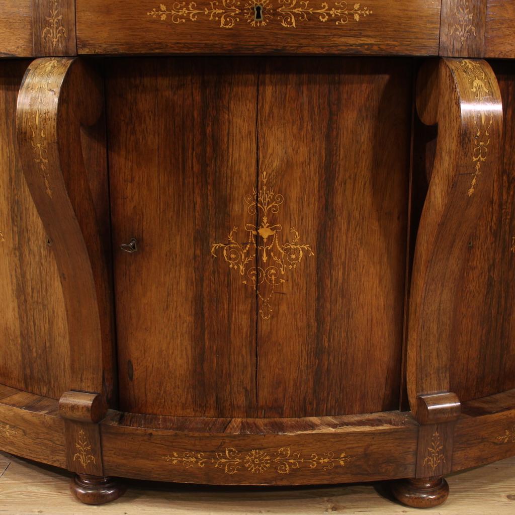 Inlay 19th Century Inlaid Walnut Rosewood Maple French Half Moon Sideboard, 1830s For Sale