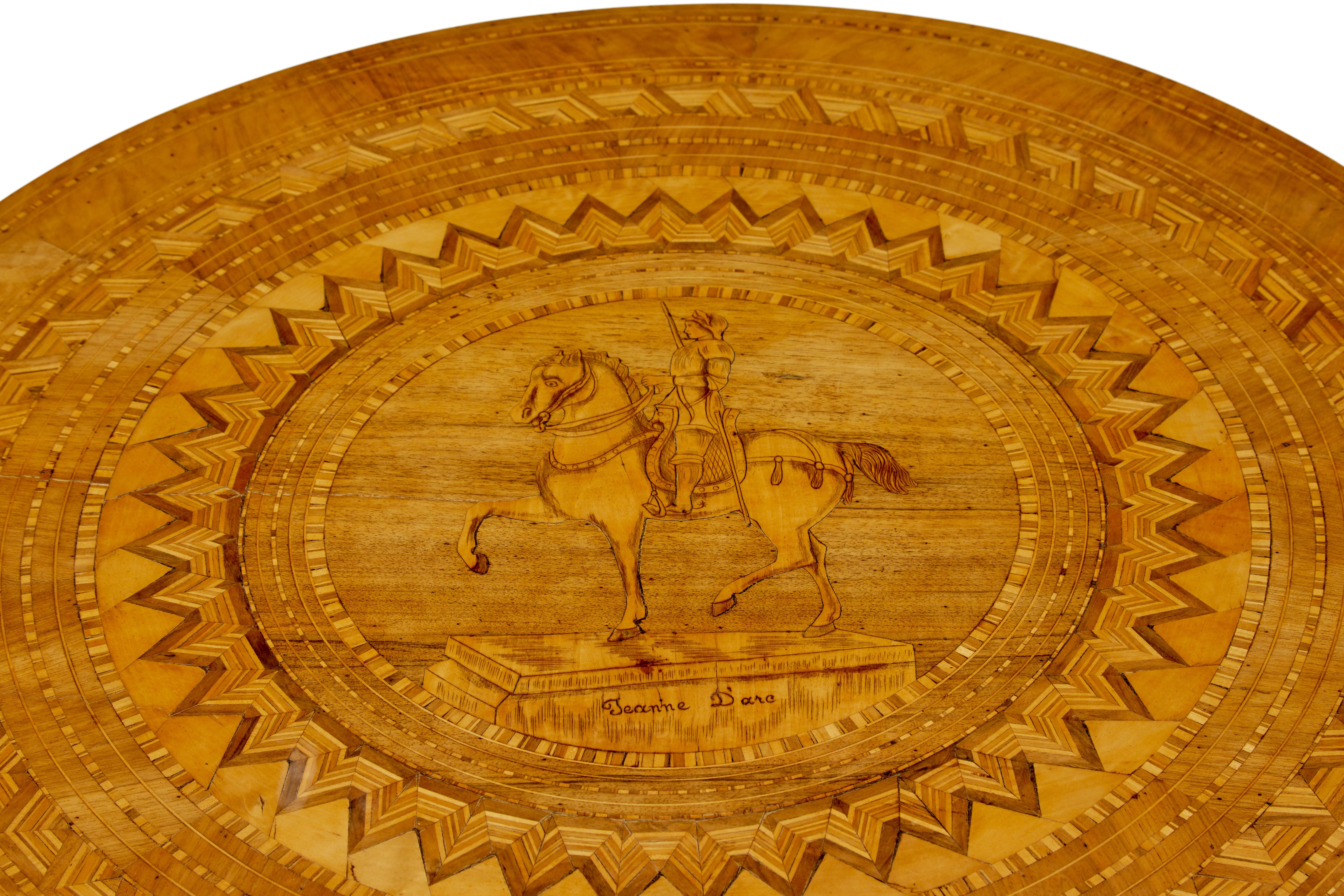 Carved 19th century inlaid walnut Sorrento table
