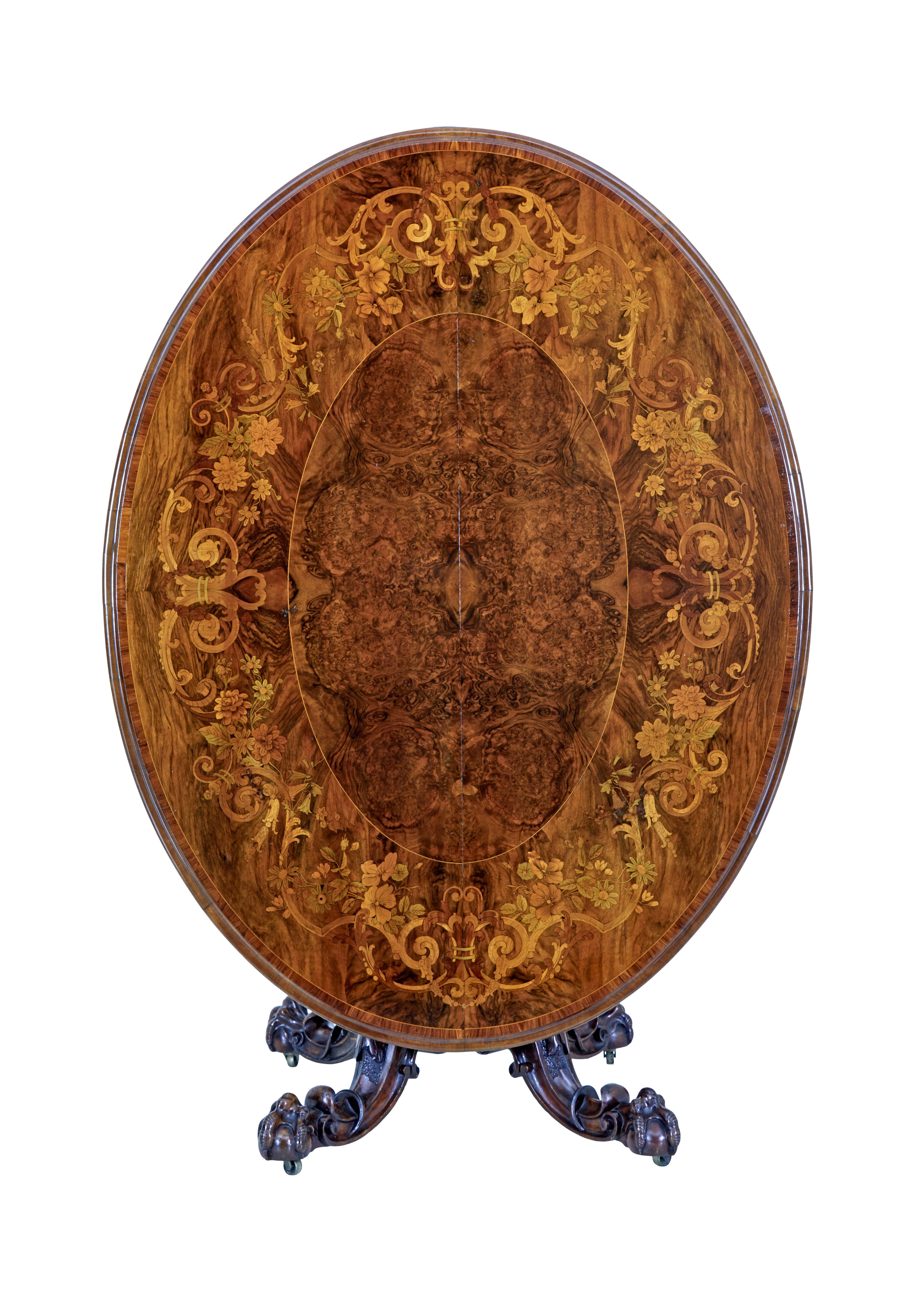 High Victorian 19th century inlaid walnut tilt top table For Sale