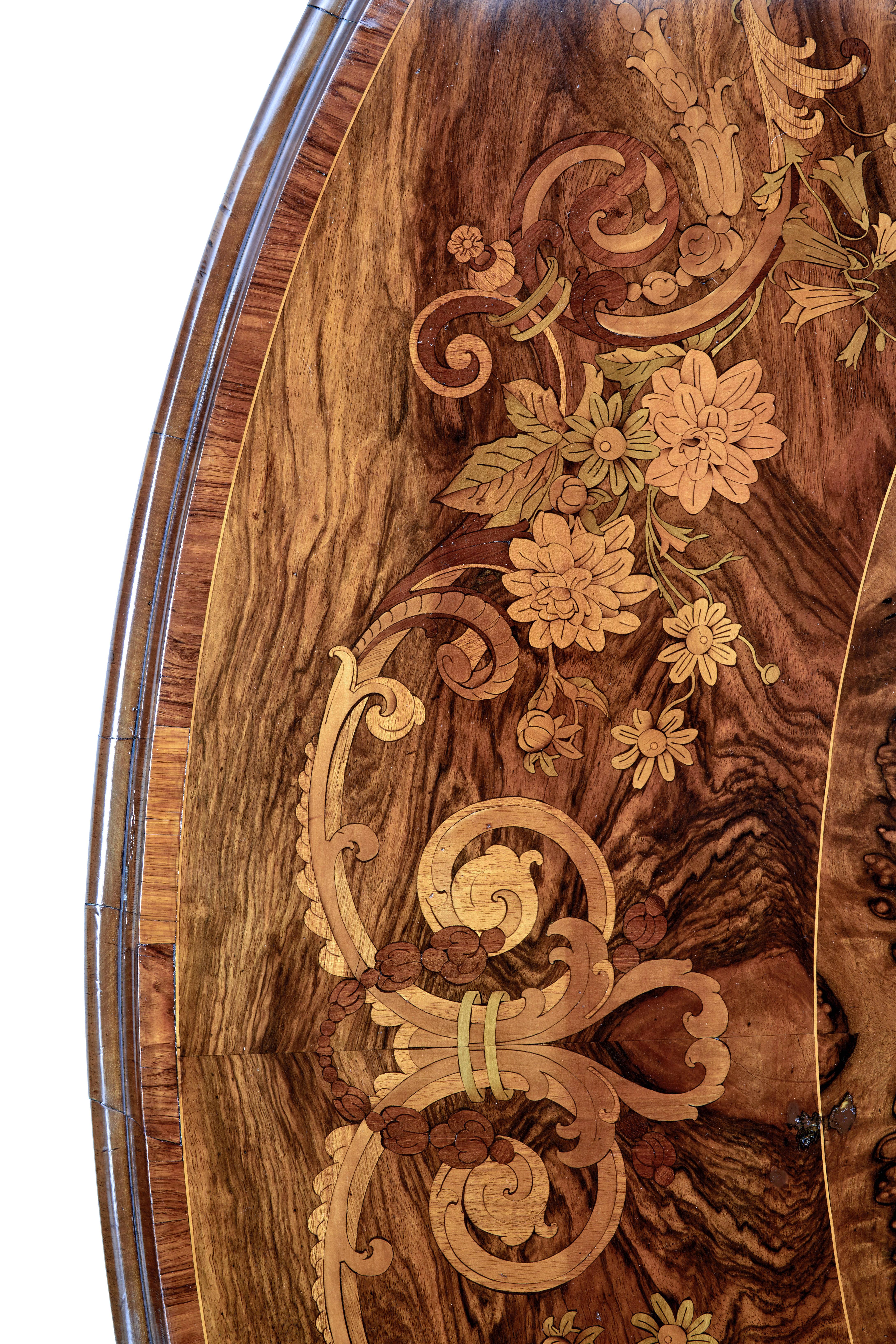 Carved 19th Century Inlaid Walnut Tilt Top Table