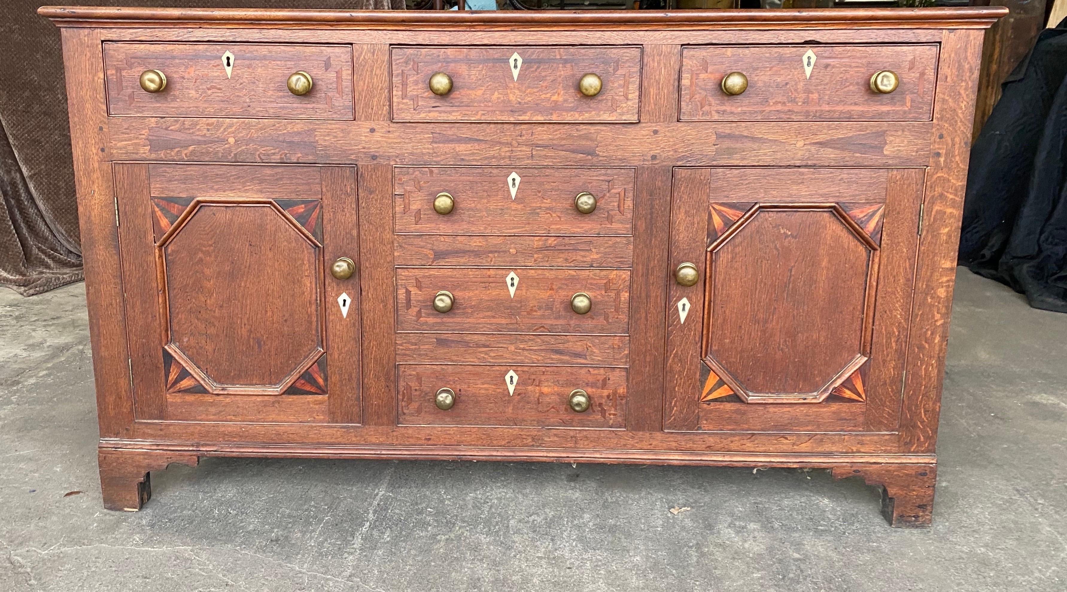 19th Century Inlaid Welsh Oak Cupboard In Good Condition For Sale In Charleston, SC