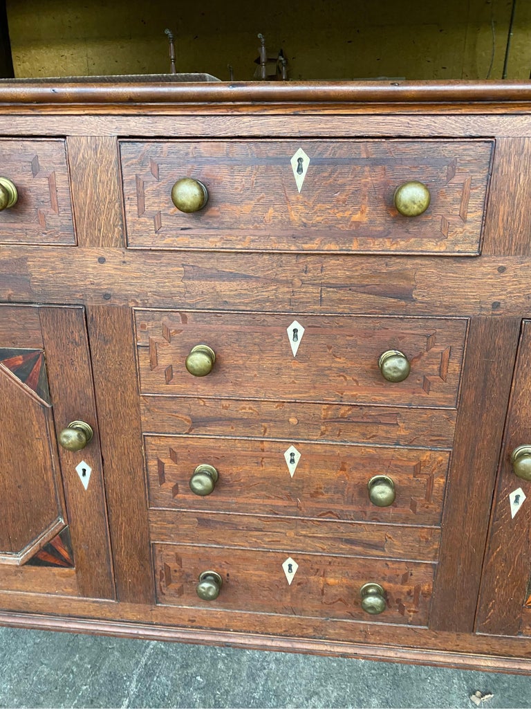 19th Century Inlaid Welsh Oak Dresser Base For Sale at 1stDibs