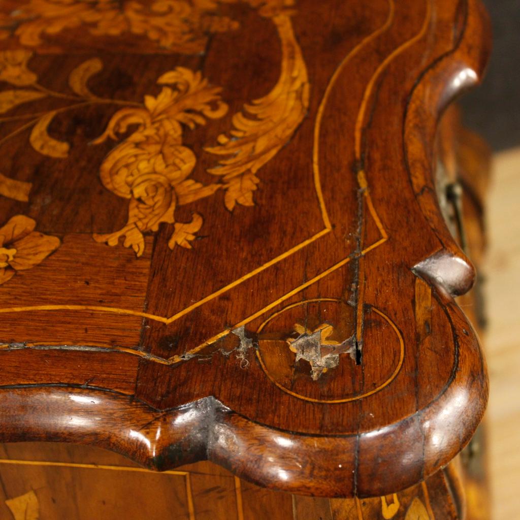 19th Century Inlaid Wood 4 Drawers Dutch Dresser, 1870 In Fair Condition In Vicoforte, Piedmont