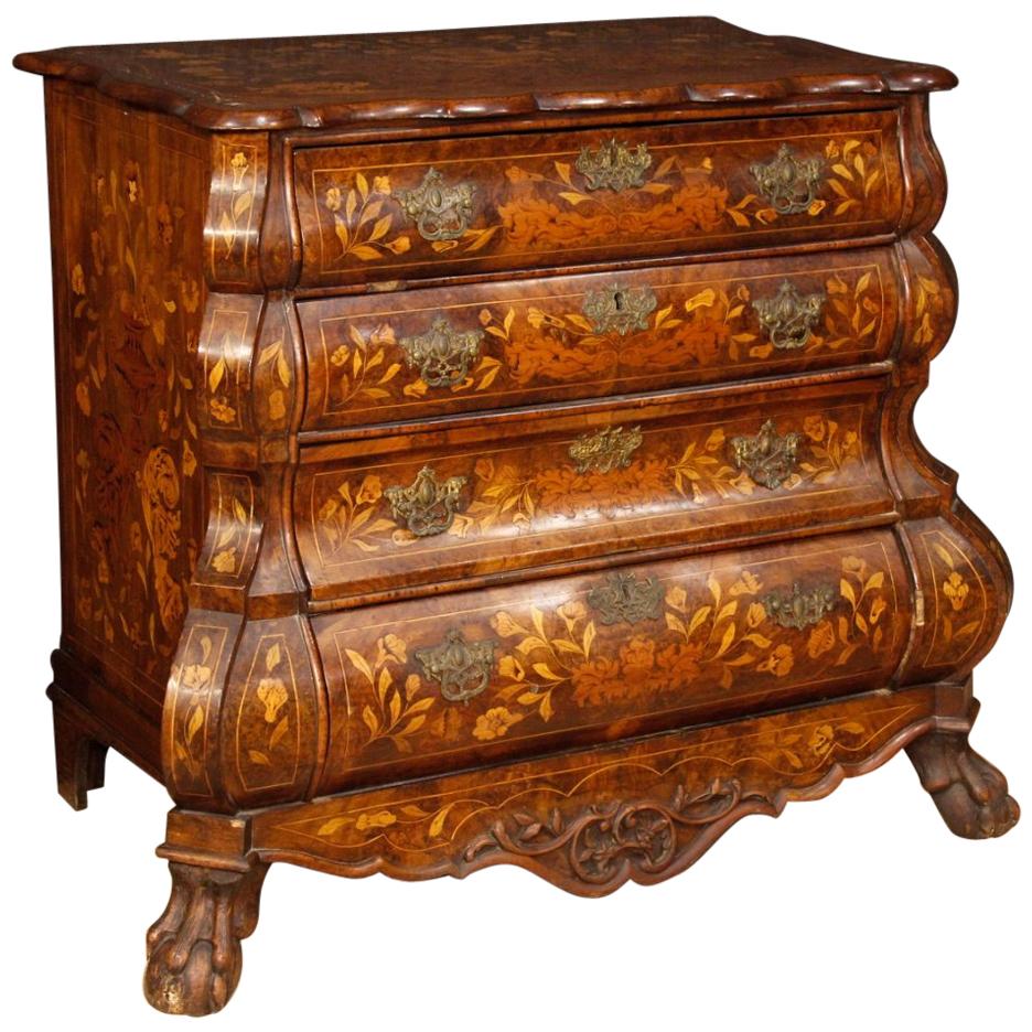 19th Century Inlaid Wood 4 Drawers Dutch Dresser, 1870