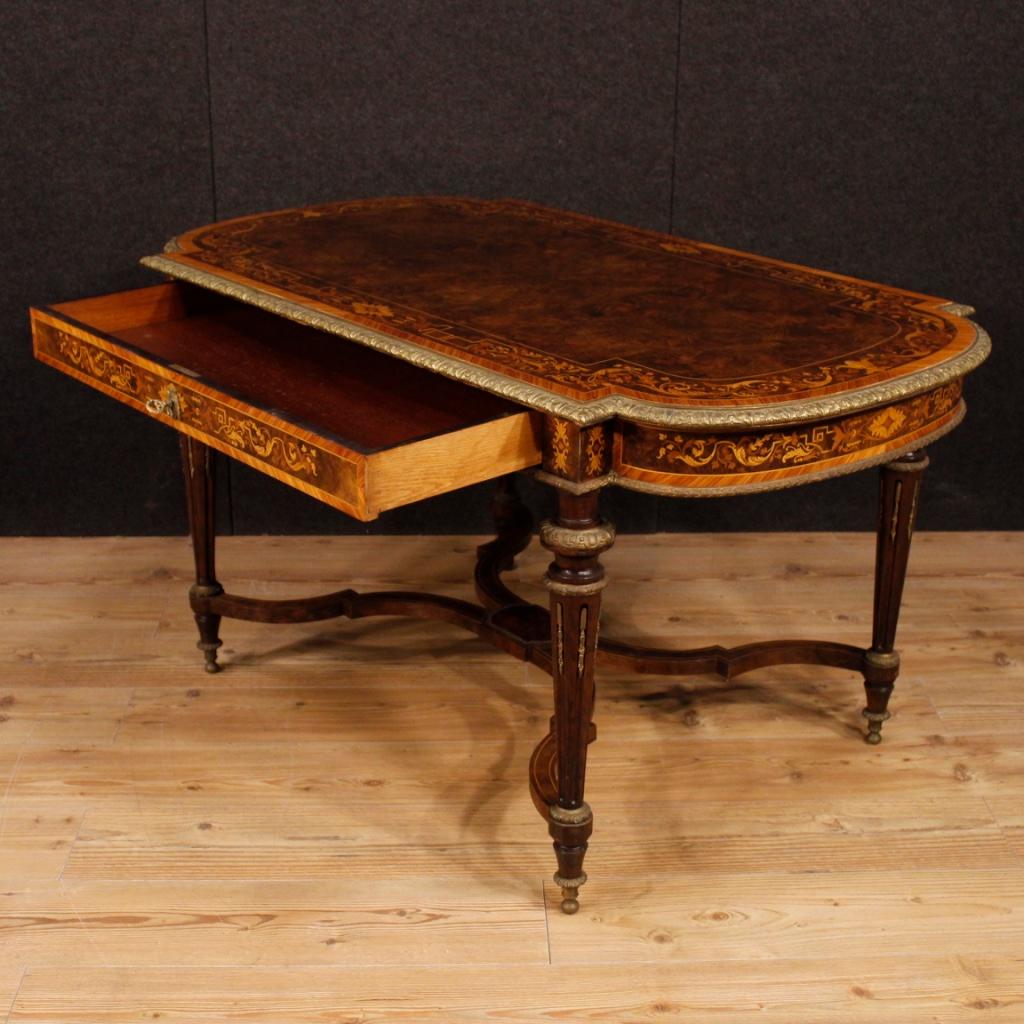 19th Century Inlaid Wood and Gilt Bronze French Writing Table, 1880 7
