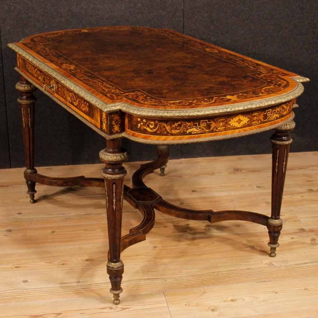 19th Century Inlaid Wood and Gilt Bronze French Writing Table, 1880 1