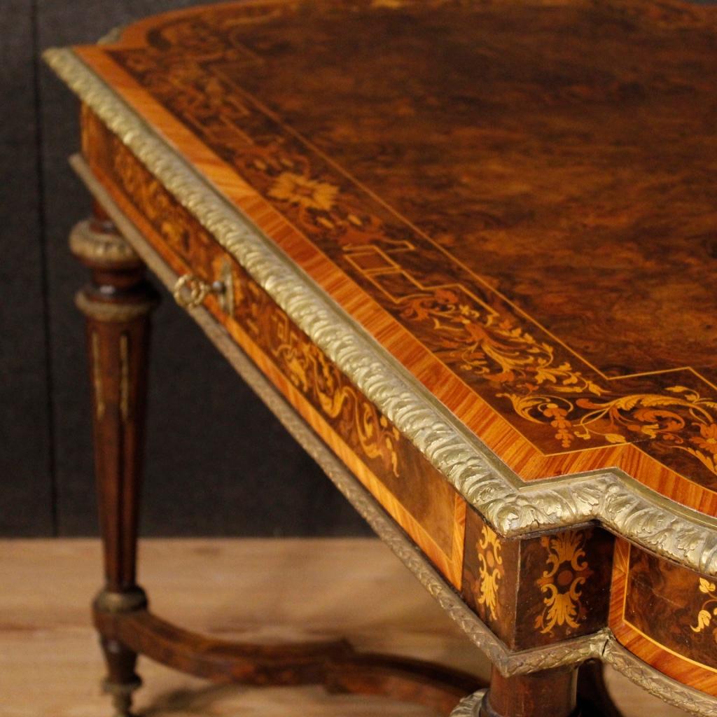 19th Century Inlaid Wood and Gilt Bronze French Writing Table, 1880 2