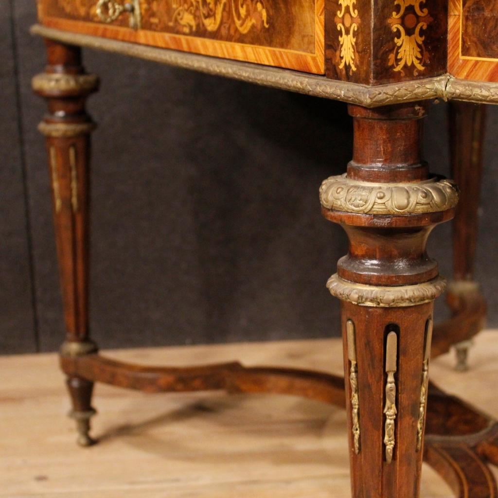 19th Century Inlaid Wood and Gilt Bronze French Writing Table, 1880 3