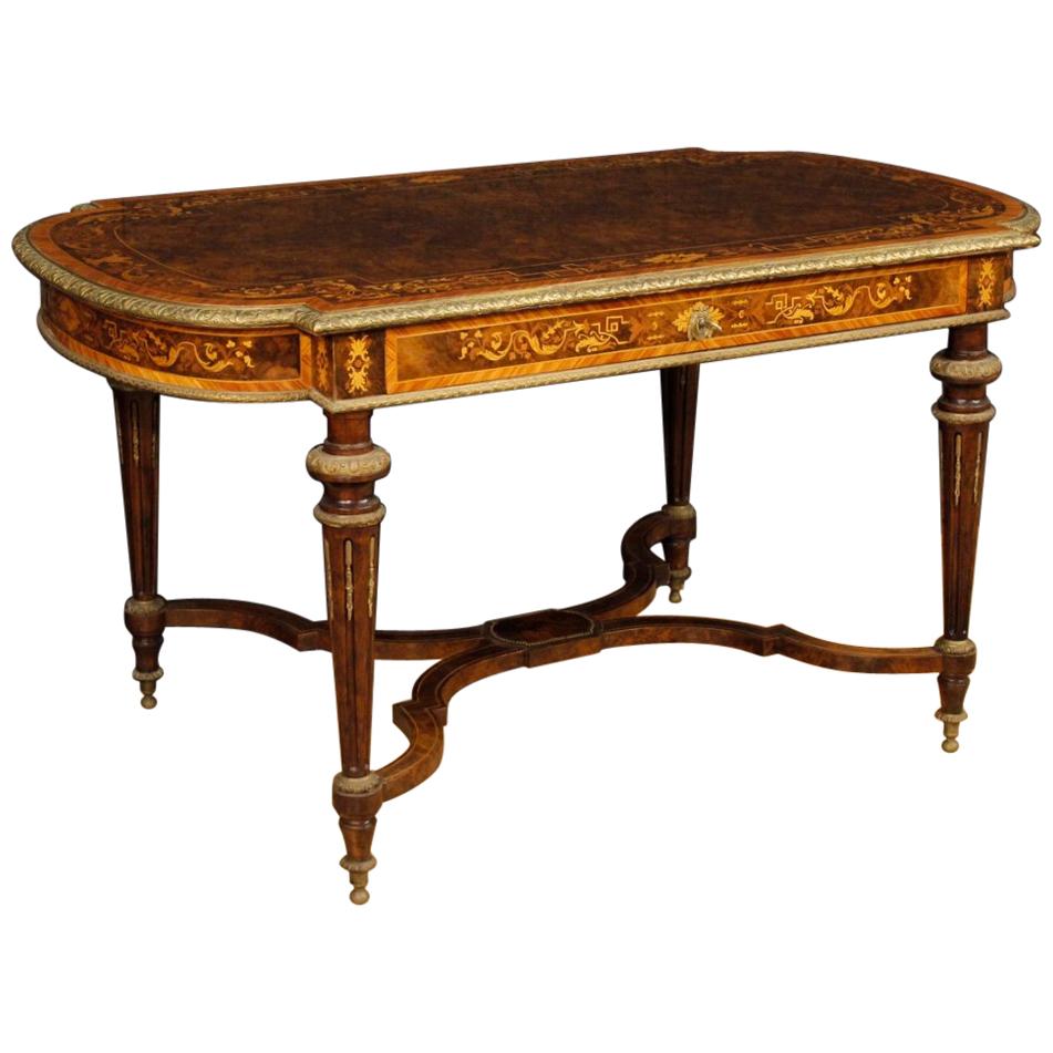 19th Century Inlaid Wood and Gilt Bronze French Writing Table, 1880