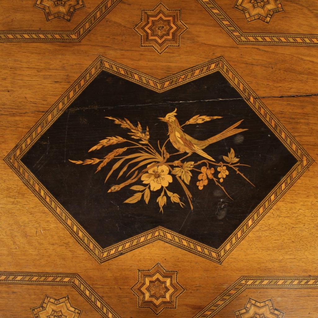 19th Century Inlaid Wood Antique Italian Table, 1880 For Sale 1