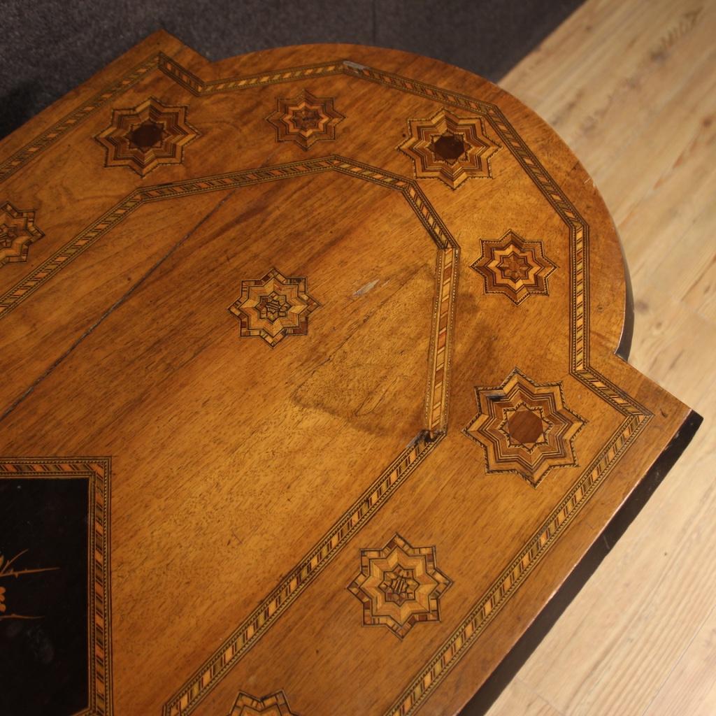 19th Century Inlaid Wood Antique Italian Table, 1880 For Sale 2