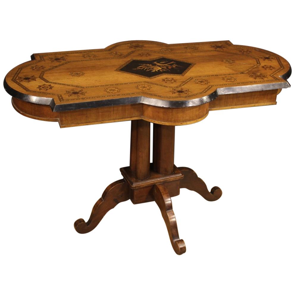 Table italienne ancienne en bois incrusté du 19ème siècle, 1880