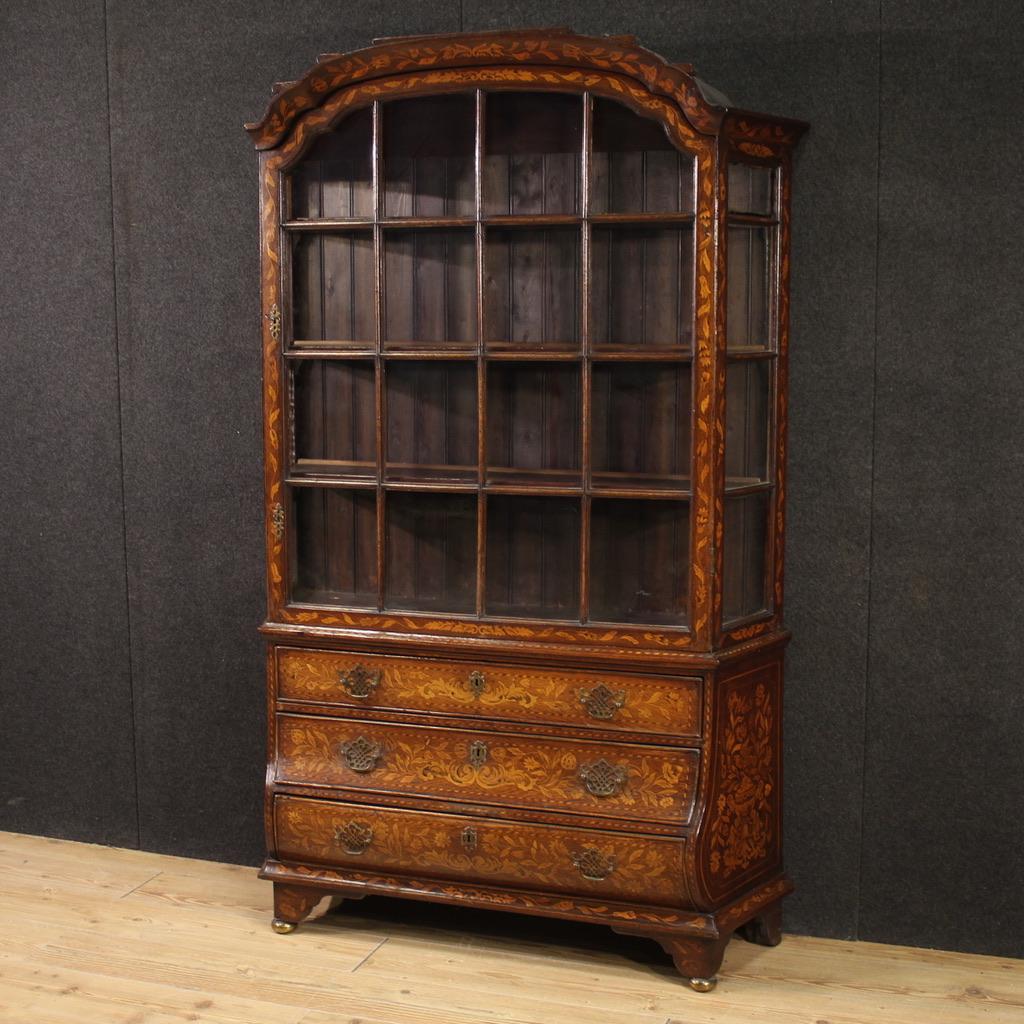 Fin du XIXe siècle Vitrine ancienne hollandaise en bois marqueté du 19e siècle, 1880 en vente