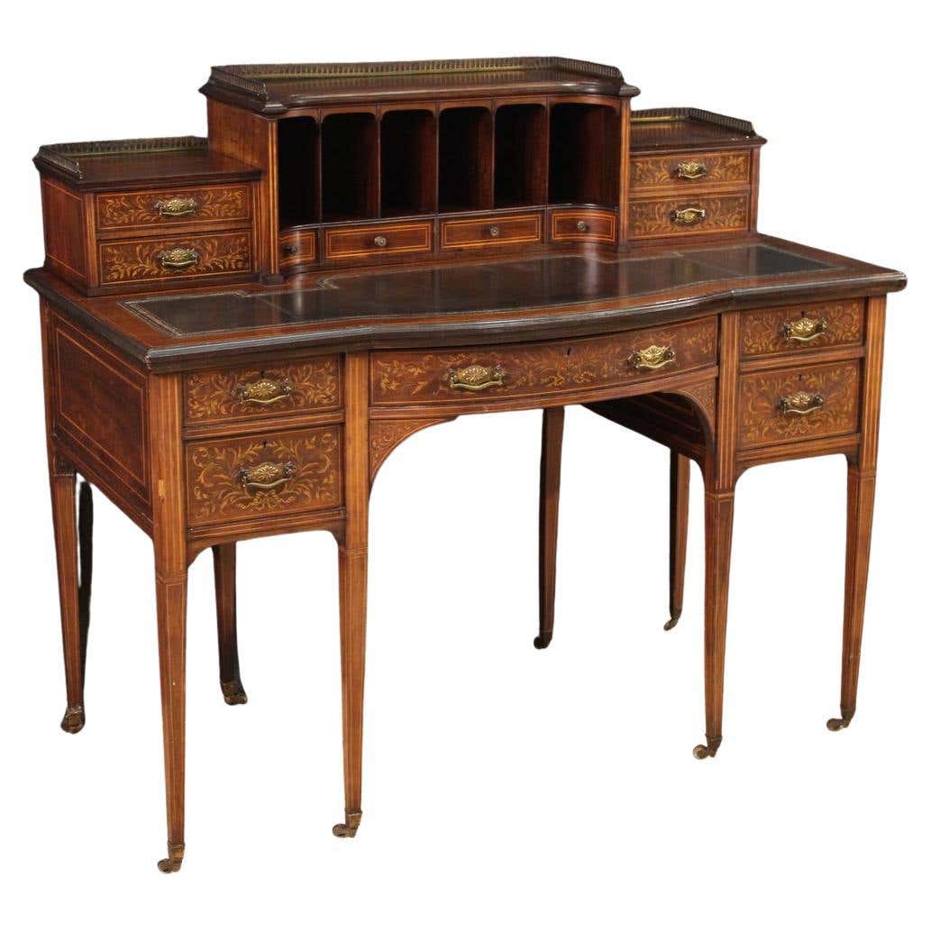 19th Century Inlaid Wood English Writing Desk, 1880s For Sale at 1stDibs